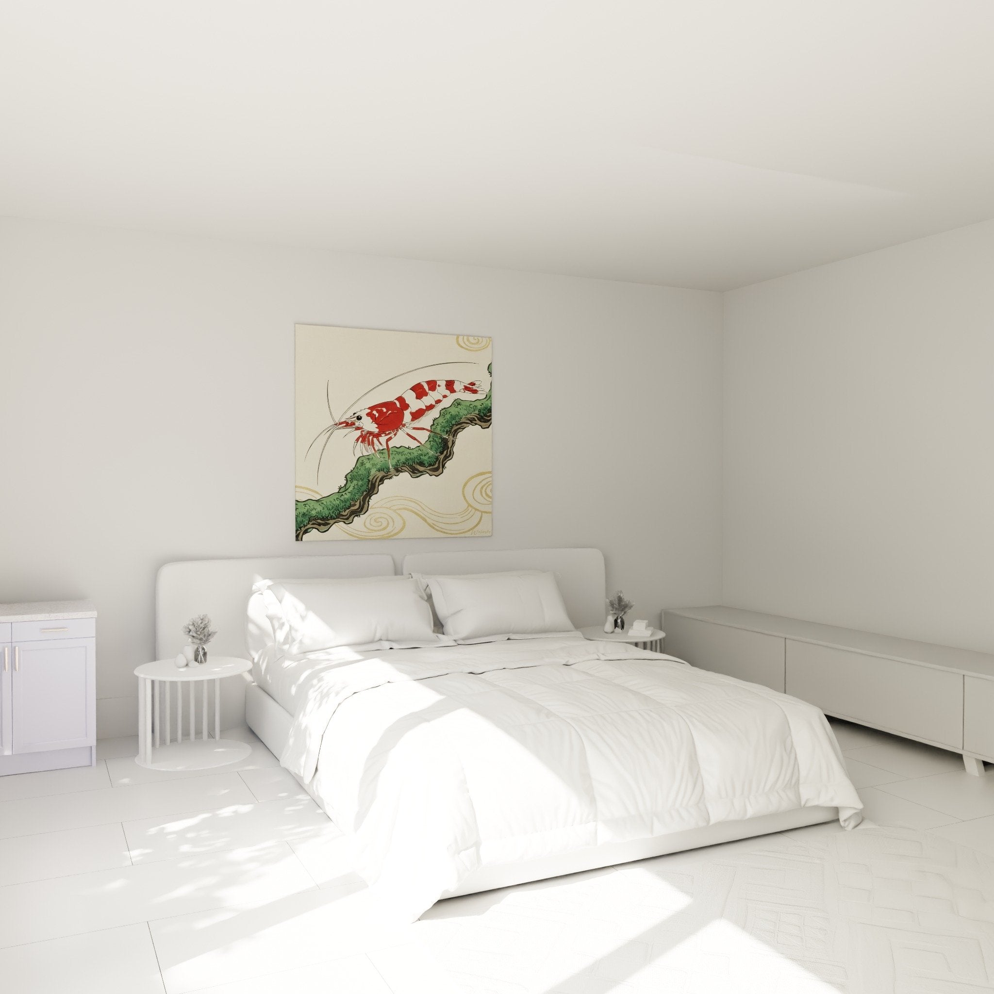 Rotes Garnelen-Kunstwerk für Schlafzimmer, asiatischer Zen-Wanddeko-Stil, Shrimp Edition