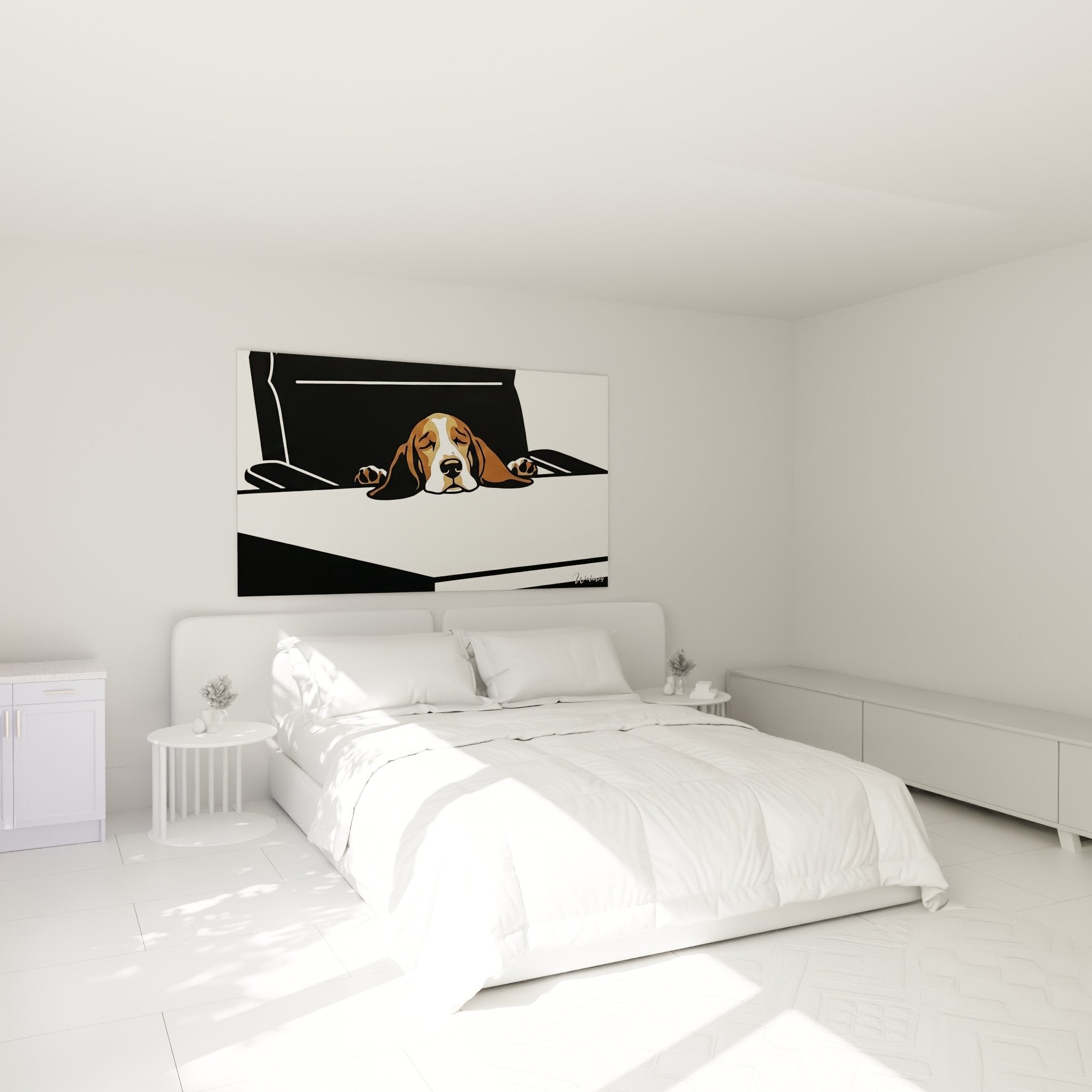 Wanddekoration Basset Hound Nickerchen modernes Schlafzimmer beruhigende Atmosphäre