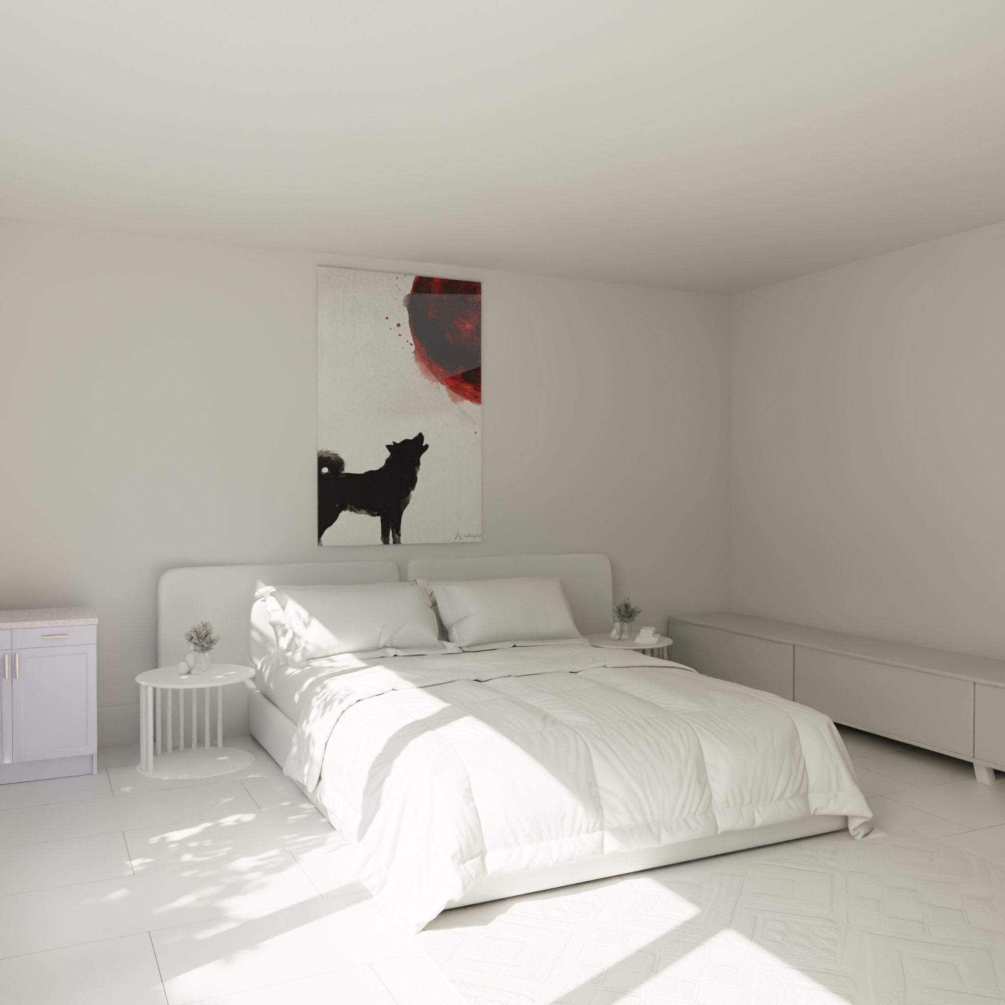 Bedroom decoration painting akita inu howling red moon black silhouette modern wall art