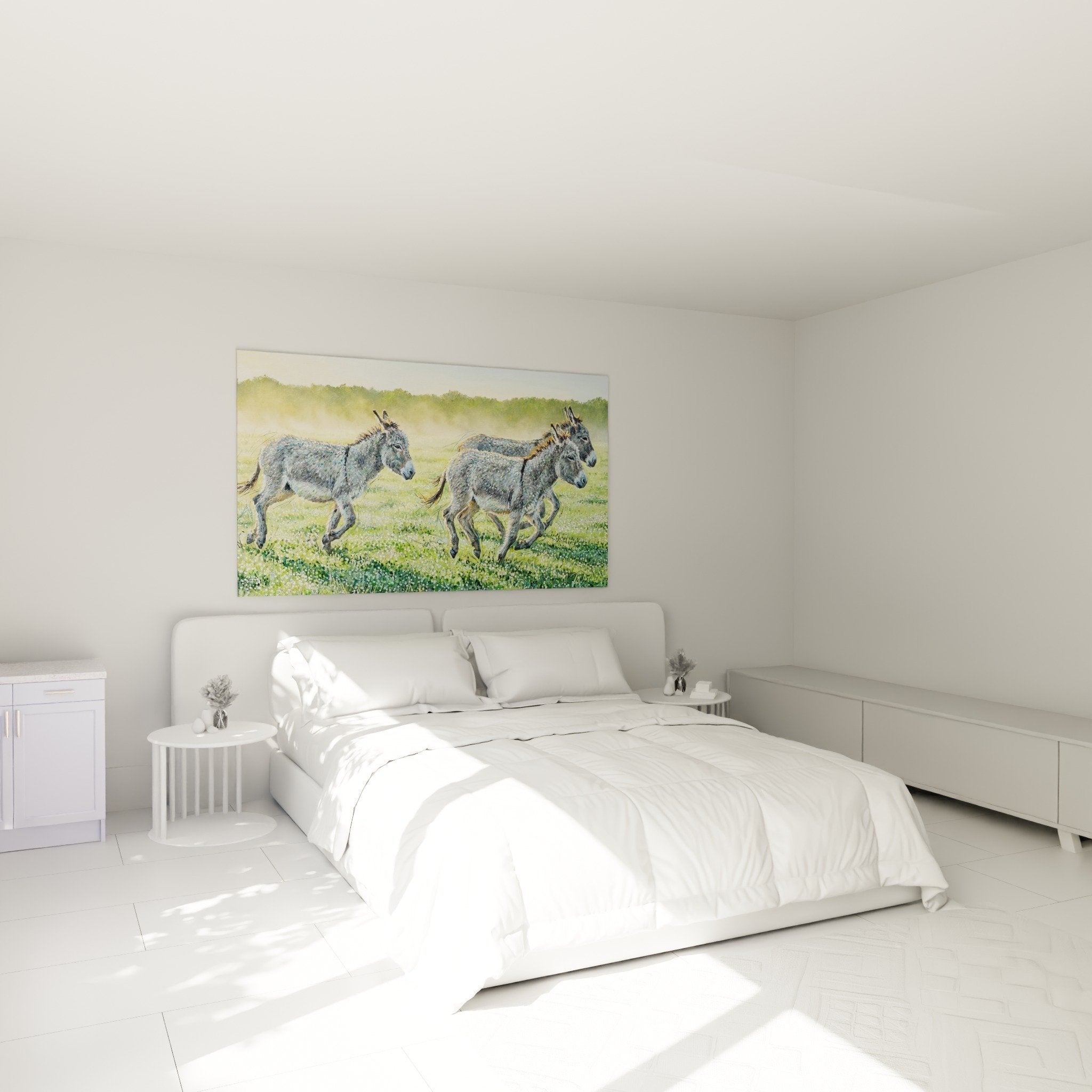 Schlafzimmer Dekoration Esel Grau Wiese Landhaus natürliche beruhigende Atmosphäre