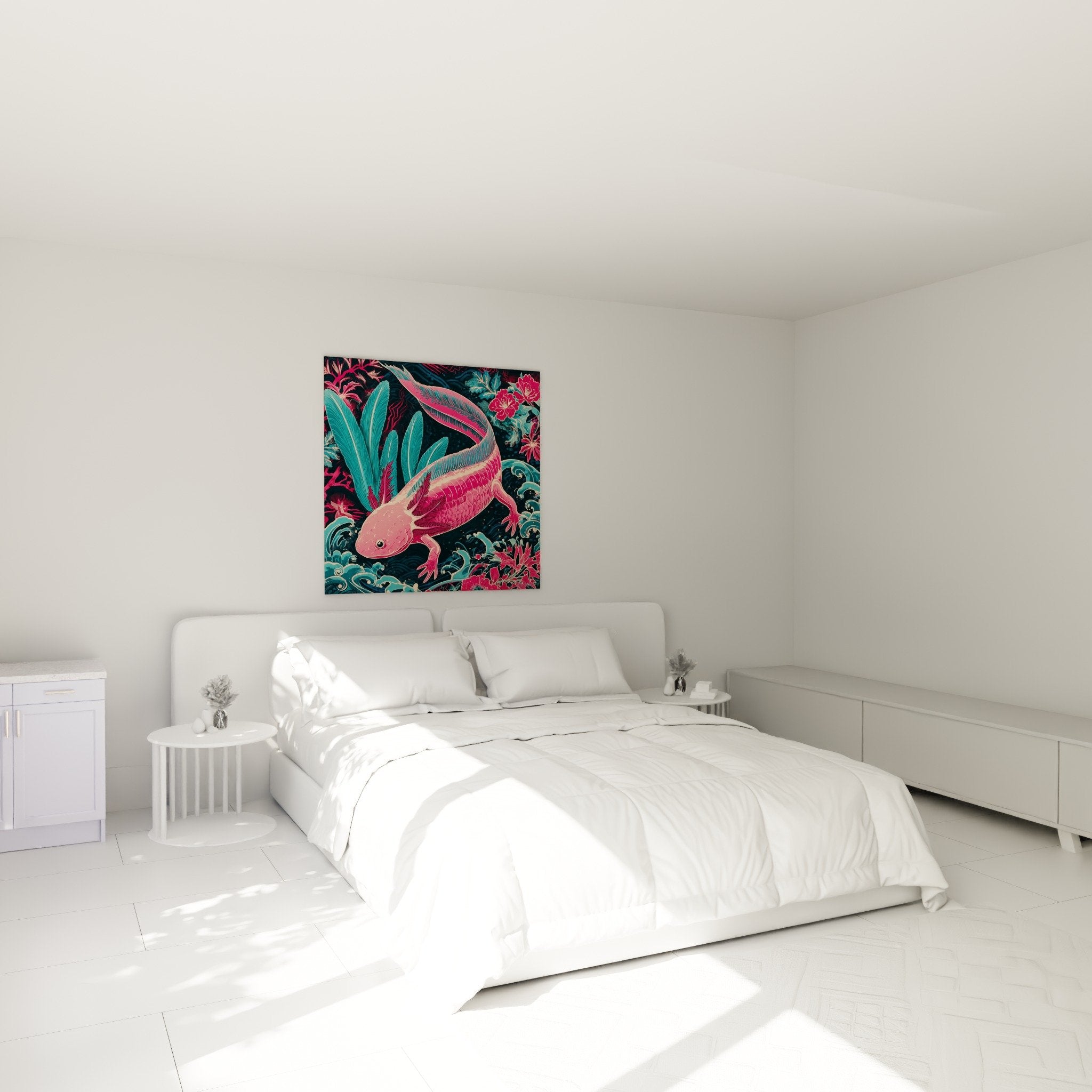 Tableau axolotl tropical rose turquoise decoration murale chambre ambiance aquatique