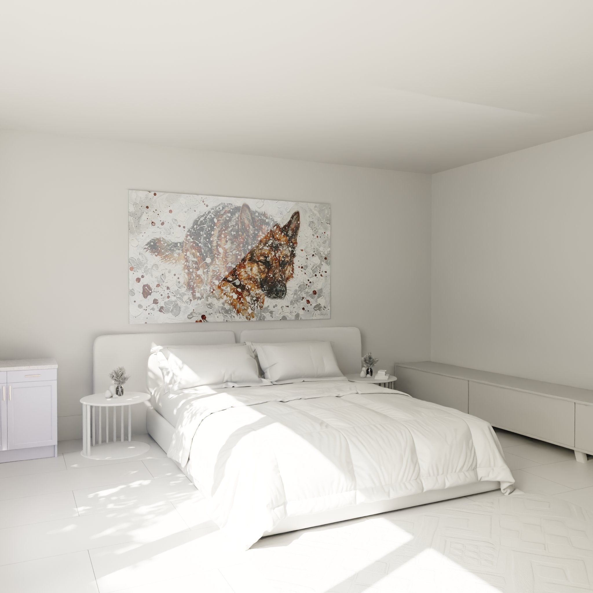 decorazione murale pastore tedesco camera ritratto artistico schizzi pittura atmosfera calda