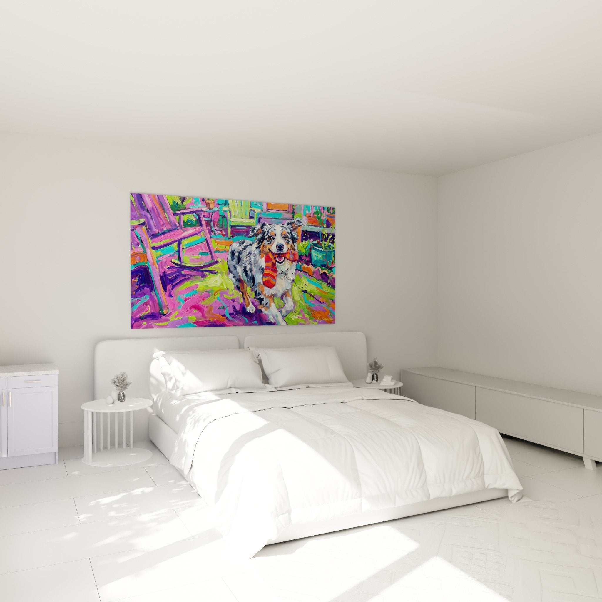 décoration murale chambre berger australien art contemporain couleurs vives
