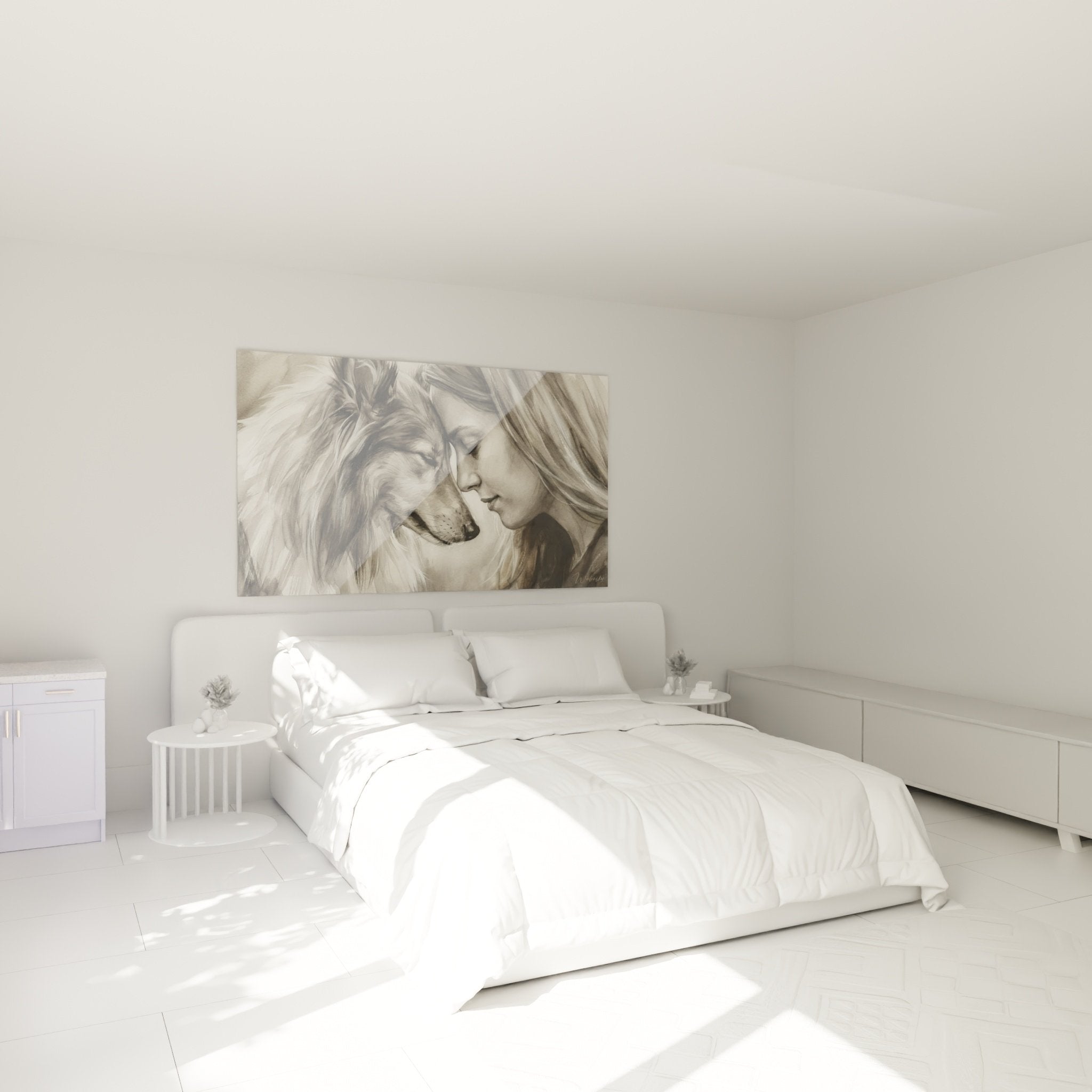 Decoration murale chambre berger shetland femme sepia ambiance douce