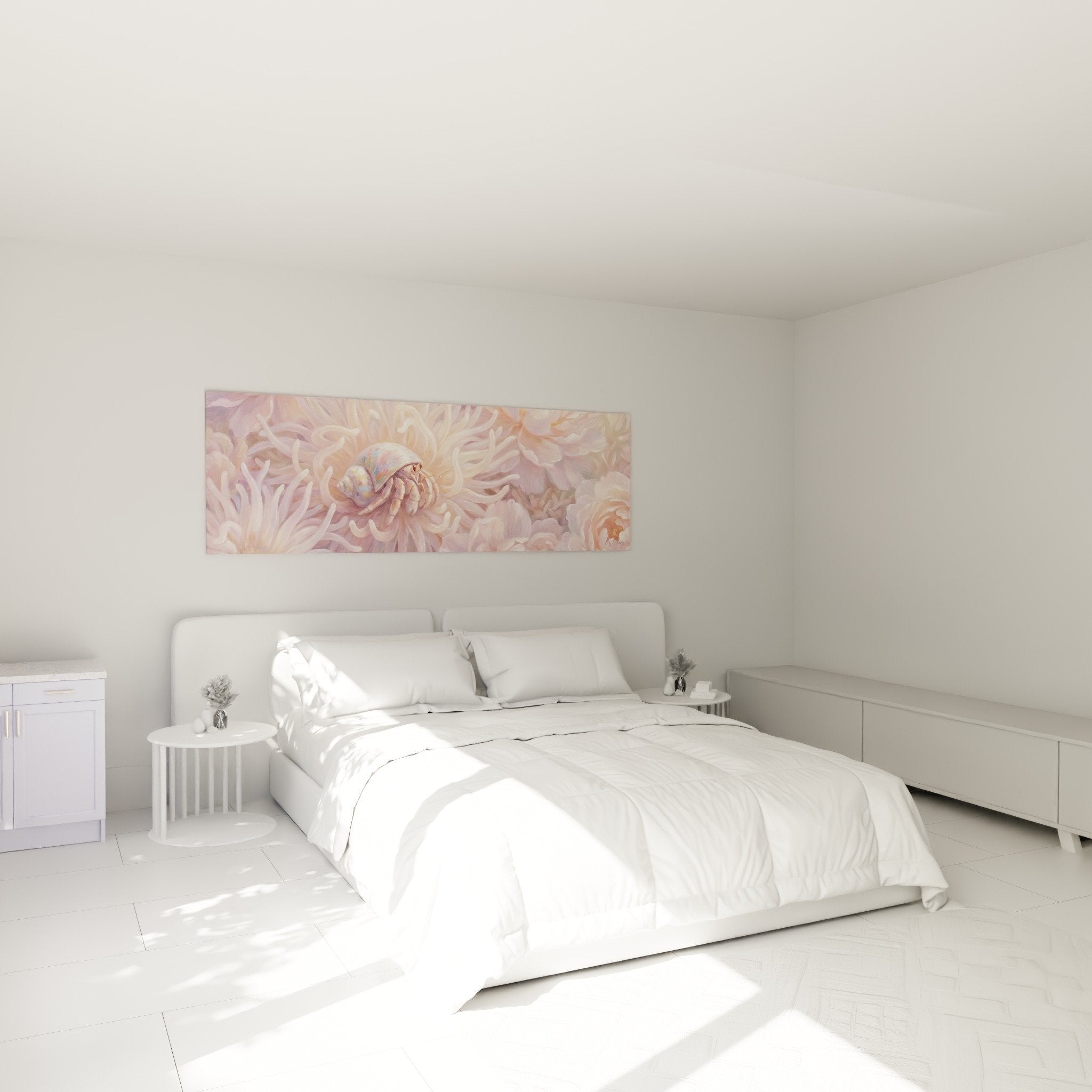 Schlafzimmer-Dekoration Gemälde Bernhard-Einsiedlerkrebs Pastelltöne Rosa Gold Zen-Atmosphäre beruhigend maritim