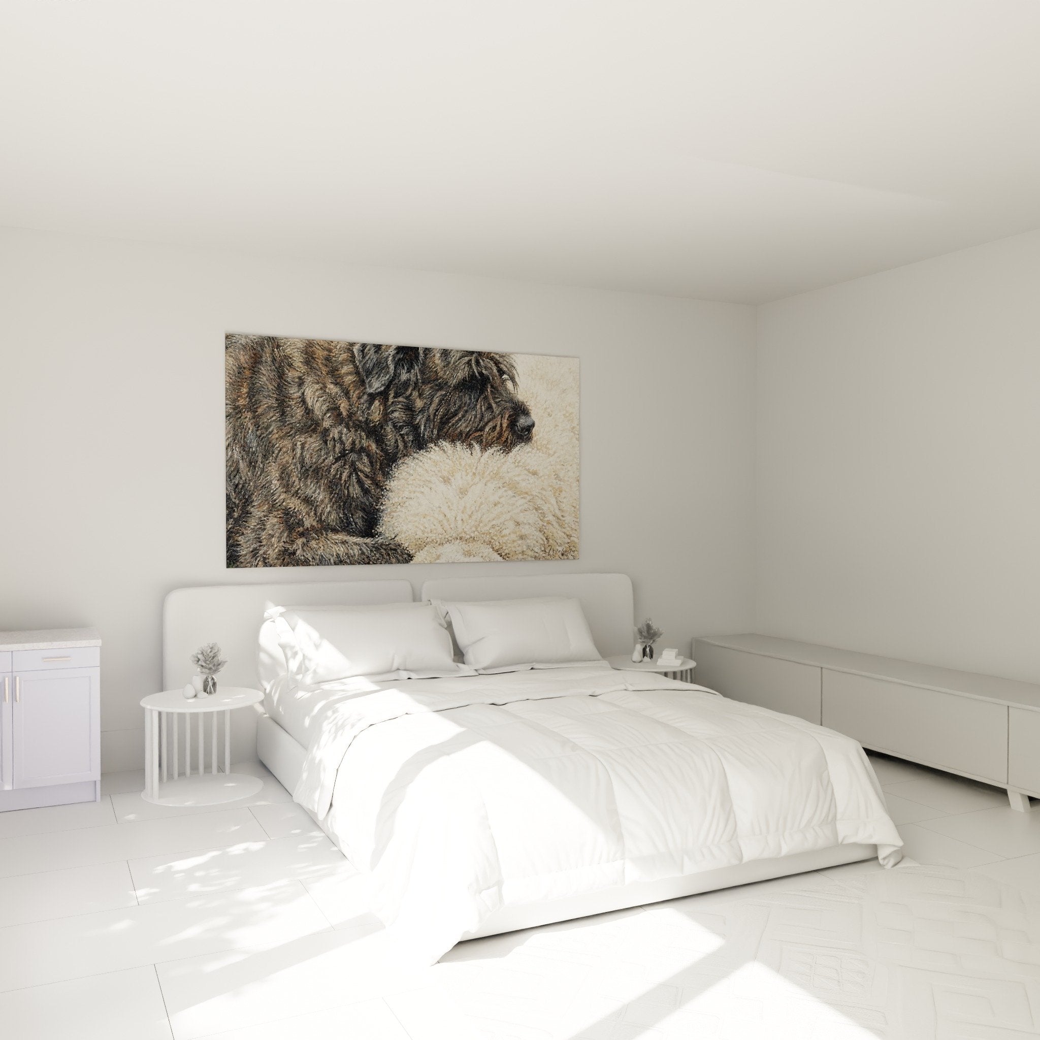 Decorazione murale camera cane Bovaro delle Fiandre toni marroni e dorati atmosfera calda