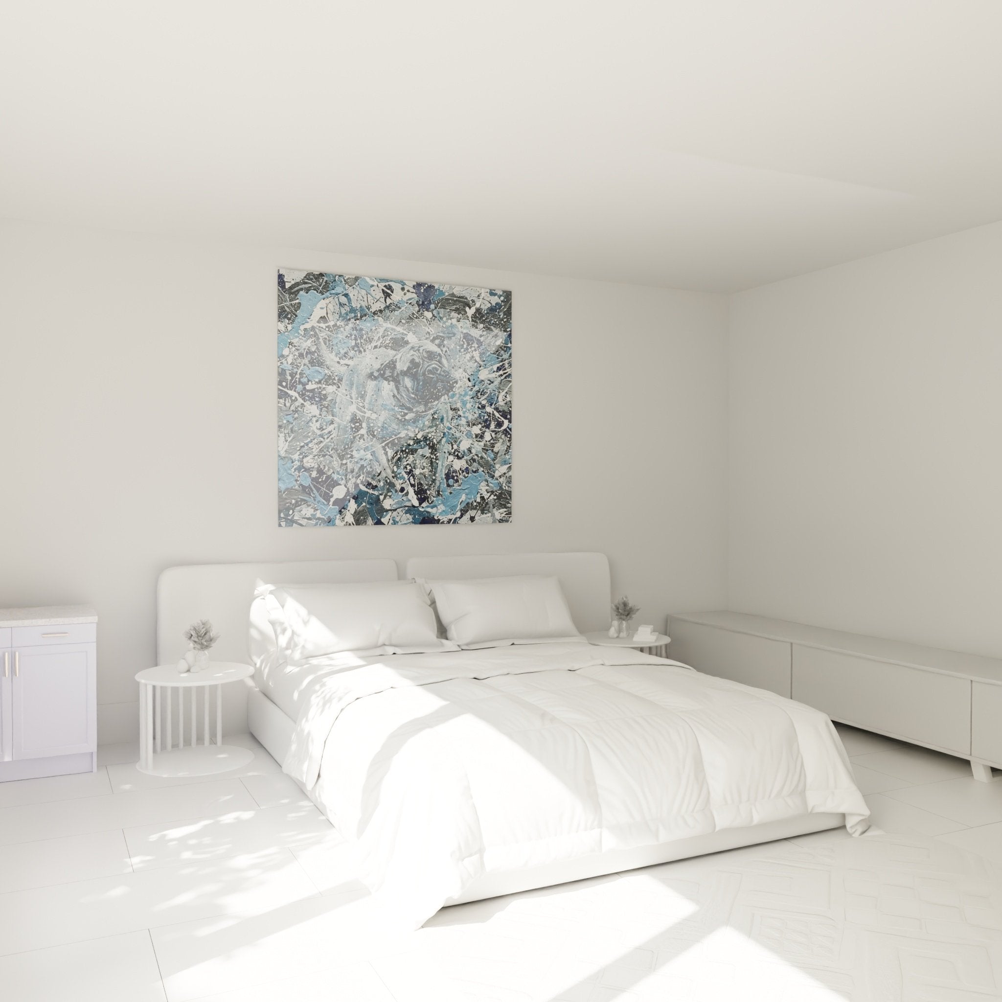Décoration chambre tableau Bullmastiff bleu expressionniste ambiance moderne art canin mural contemporain