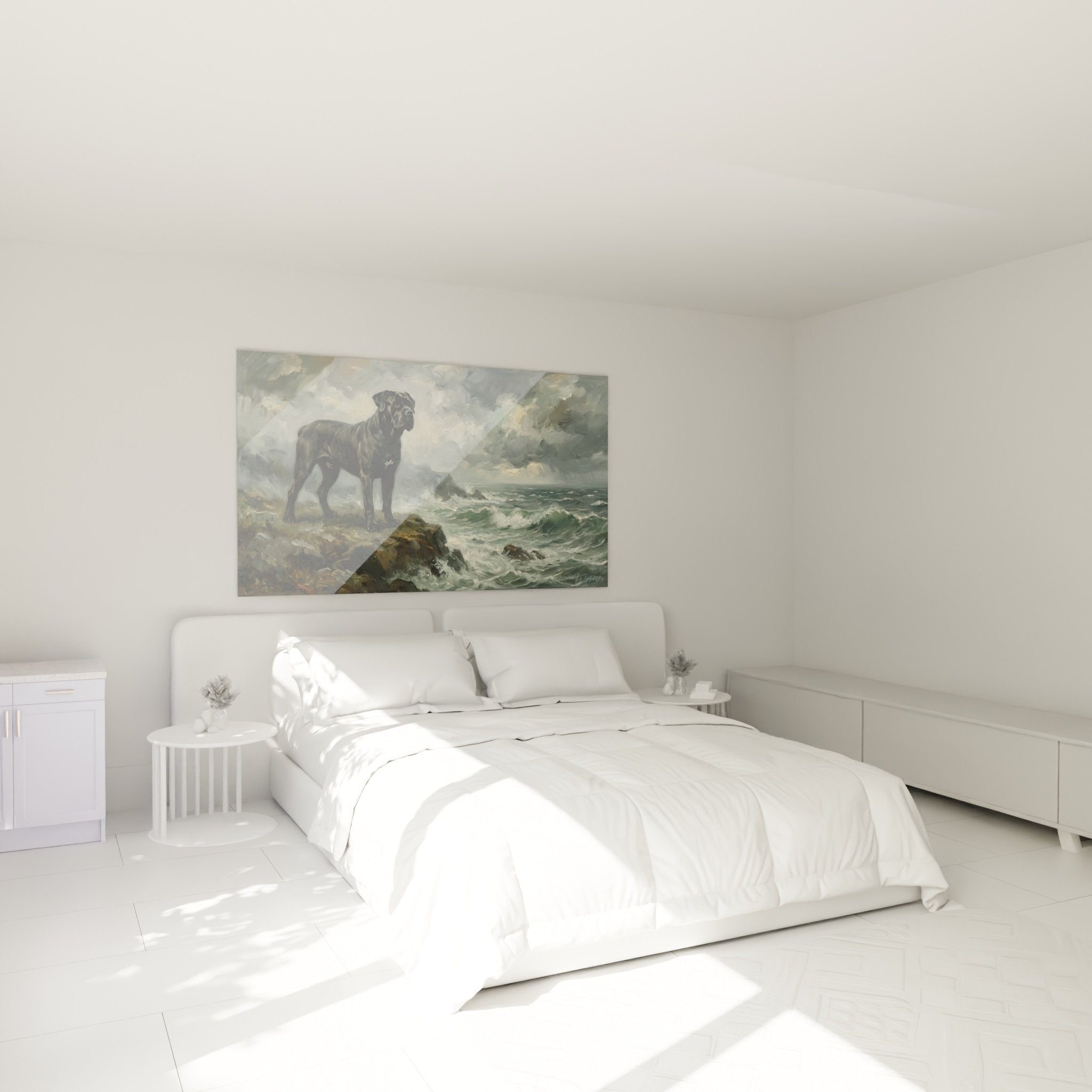 Décoration chambre tableau Cane Corso gardien falaise marine ambiance dramatique