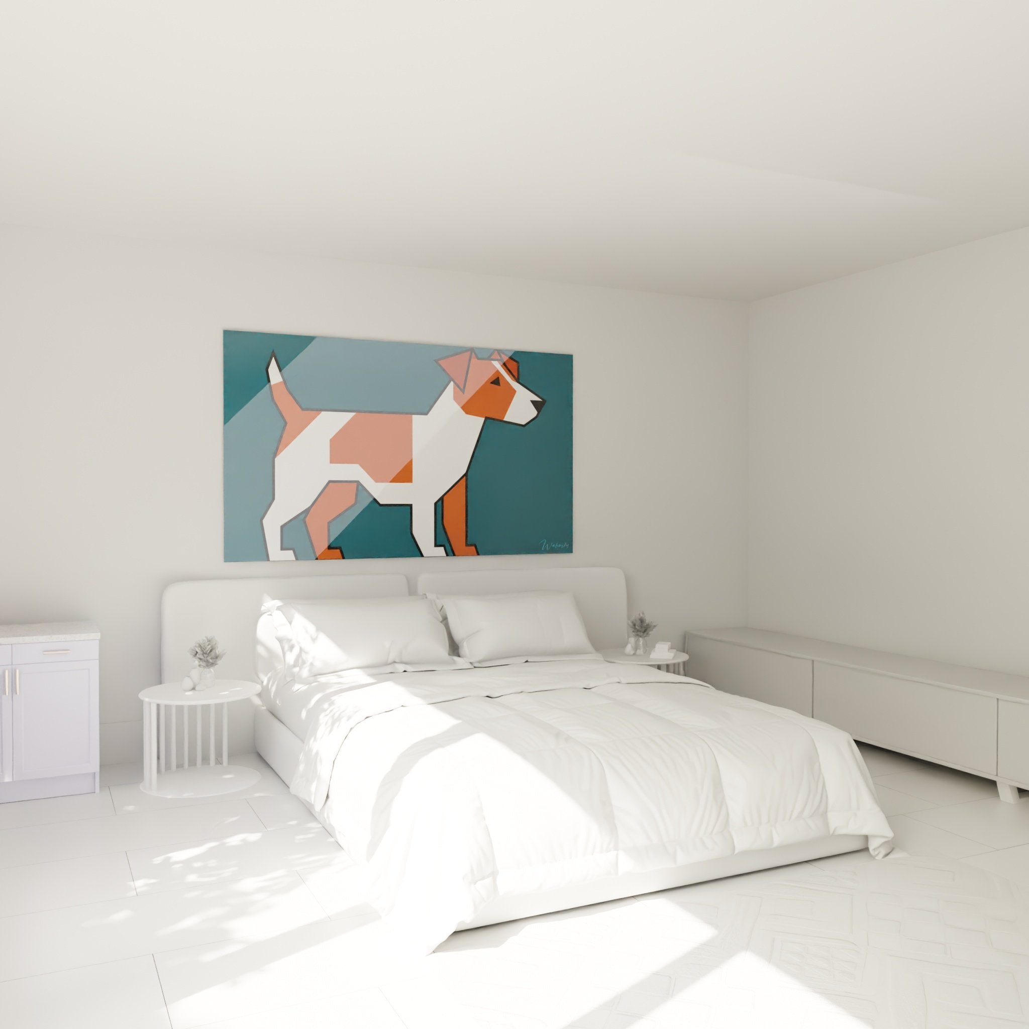 Decoration murale chien geometrique orange chambre moderne tableau jack russel terrier stylise cubiste