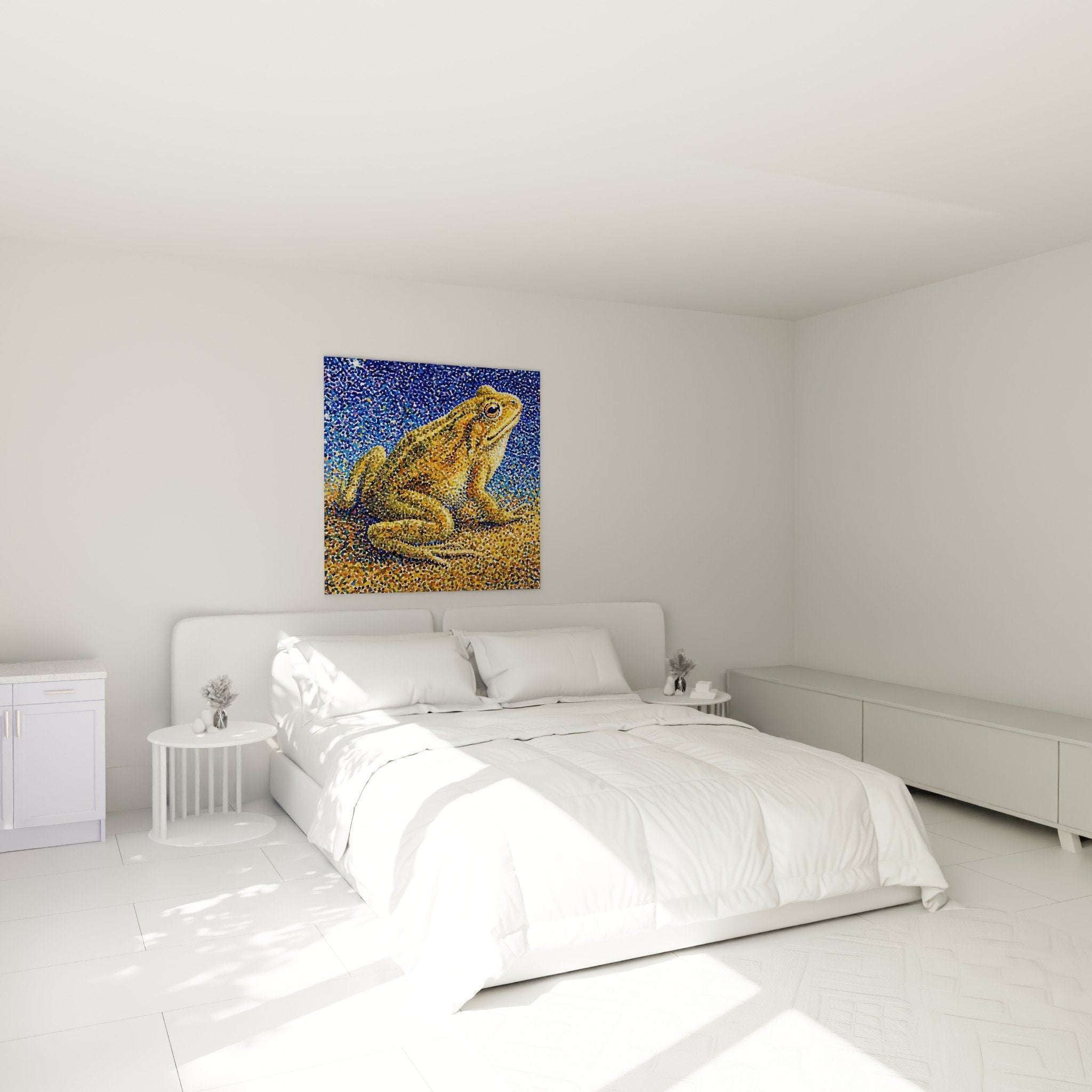 Wall decoration toad golden mosaic nature bedroom atmosphere pointillist animal art