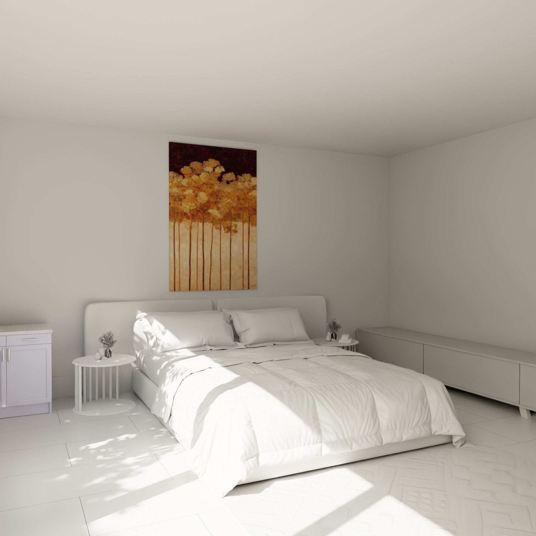 Tableau forêt automnale bordeaux or ambiance chambre parentale déco murale apaisante feng shui terre