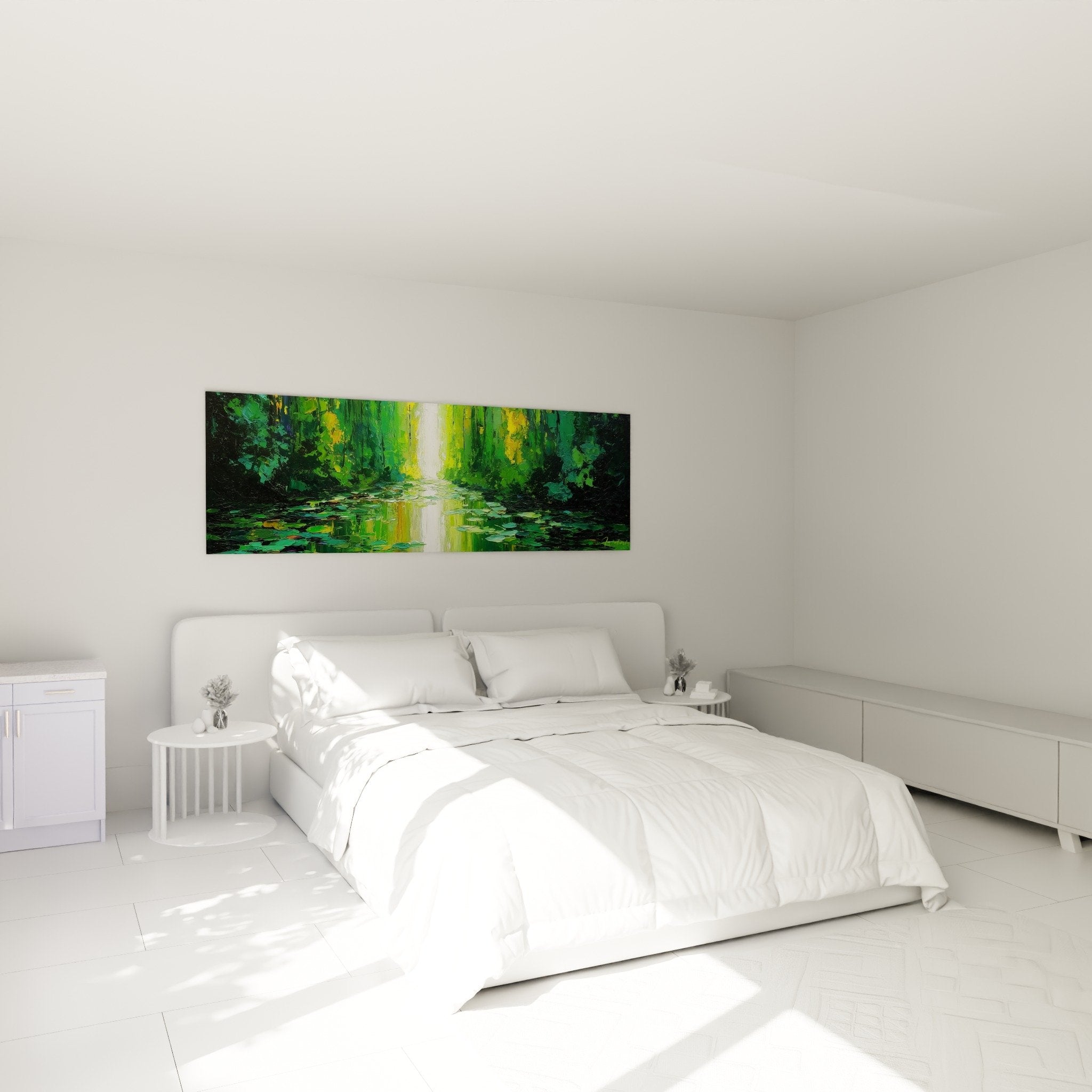 Decoration murale foret verte chambre ambiance apaisante cascade lumineuse feng shui est bois