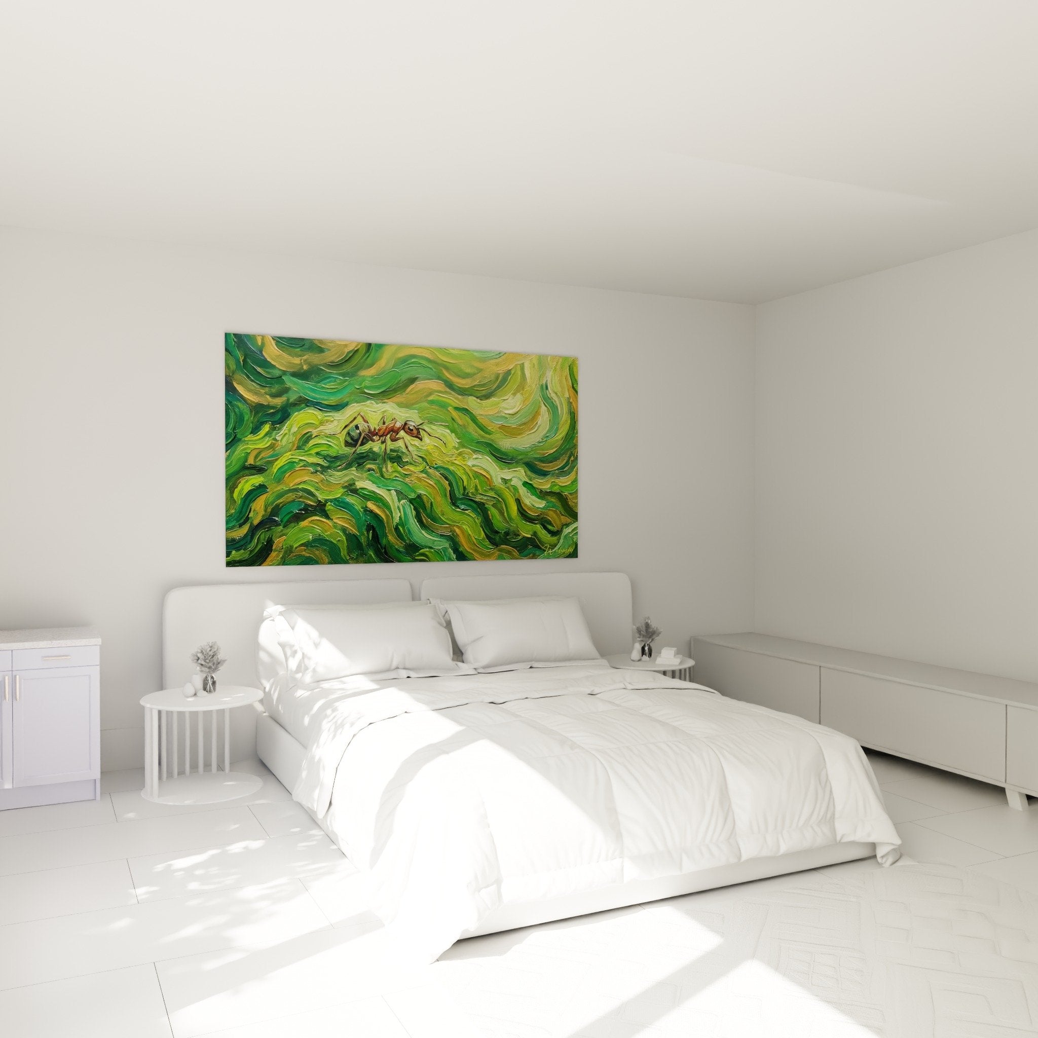 Wanddekoration rote Ameise grüne Wellen Schlafzimmer natürliche Atmosphäre Ameisen-Edition