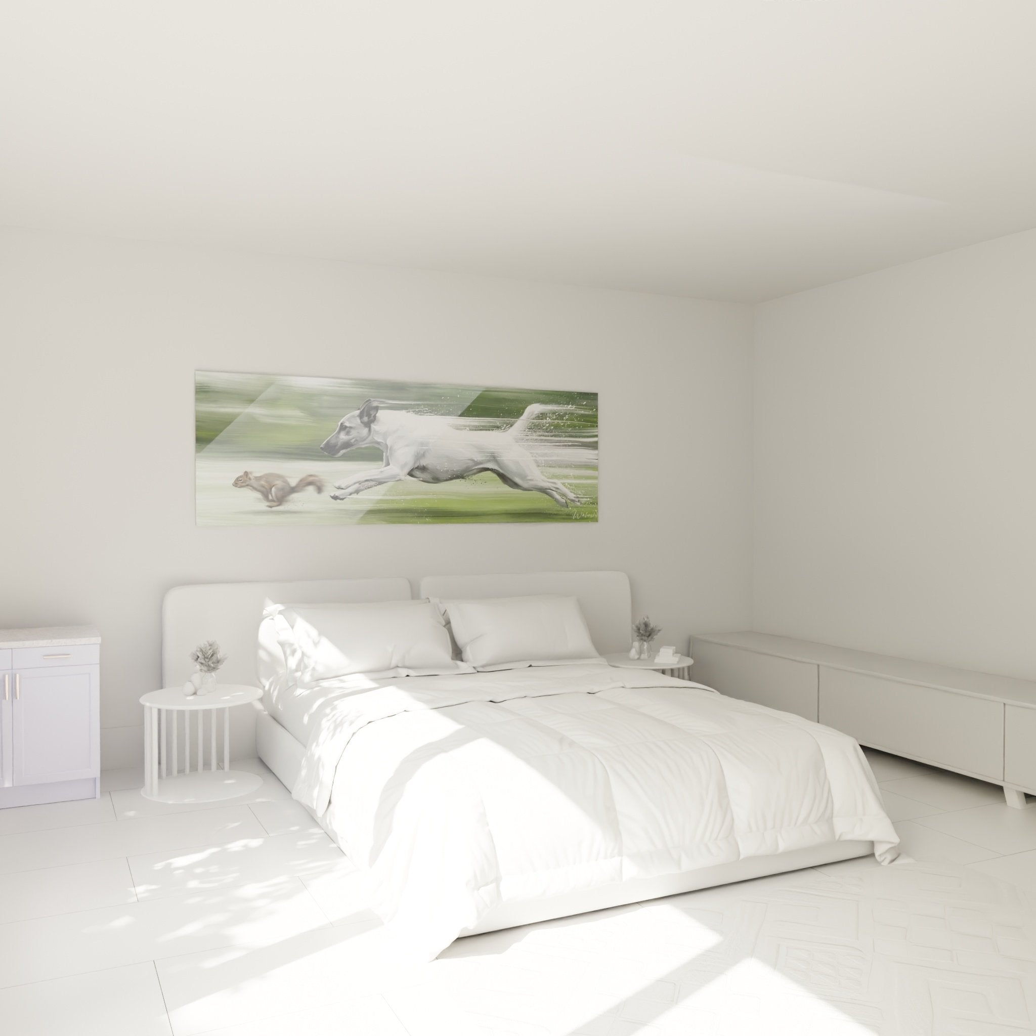 Décoration murale Fox Terrier course dynamique chambre moderne blanc vert