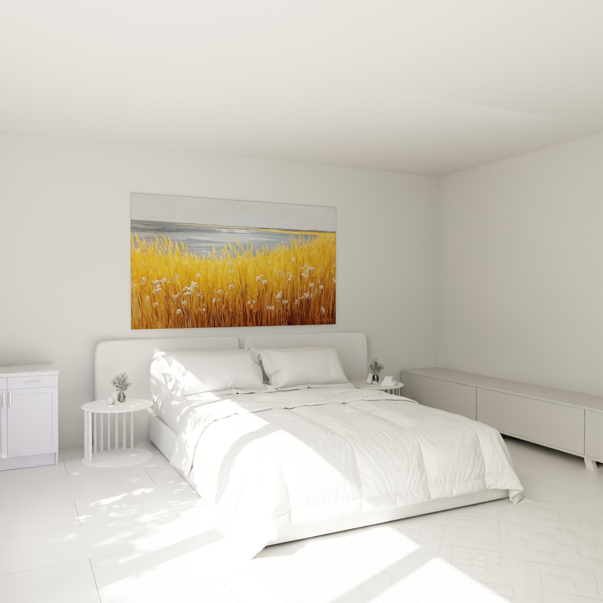 Décoration murale chambre prairie dorée graminées épis automne ambiance naturelle apaisante