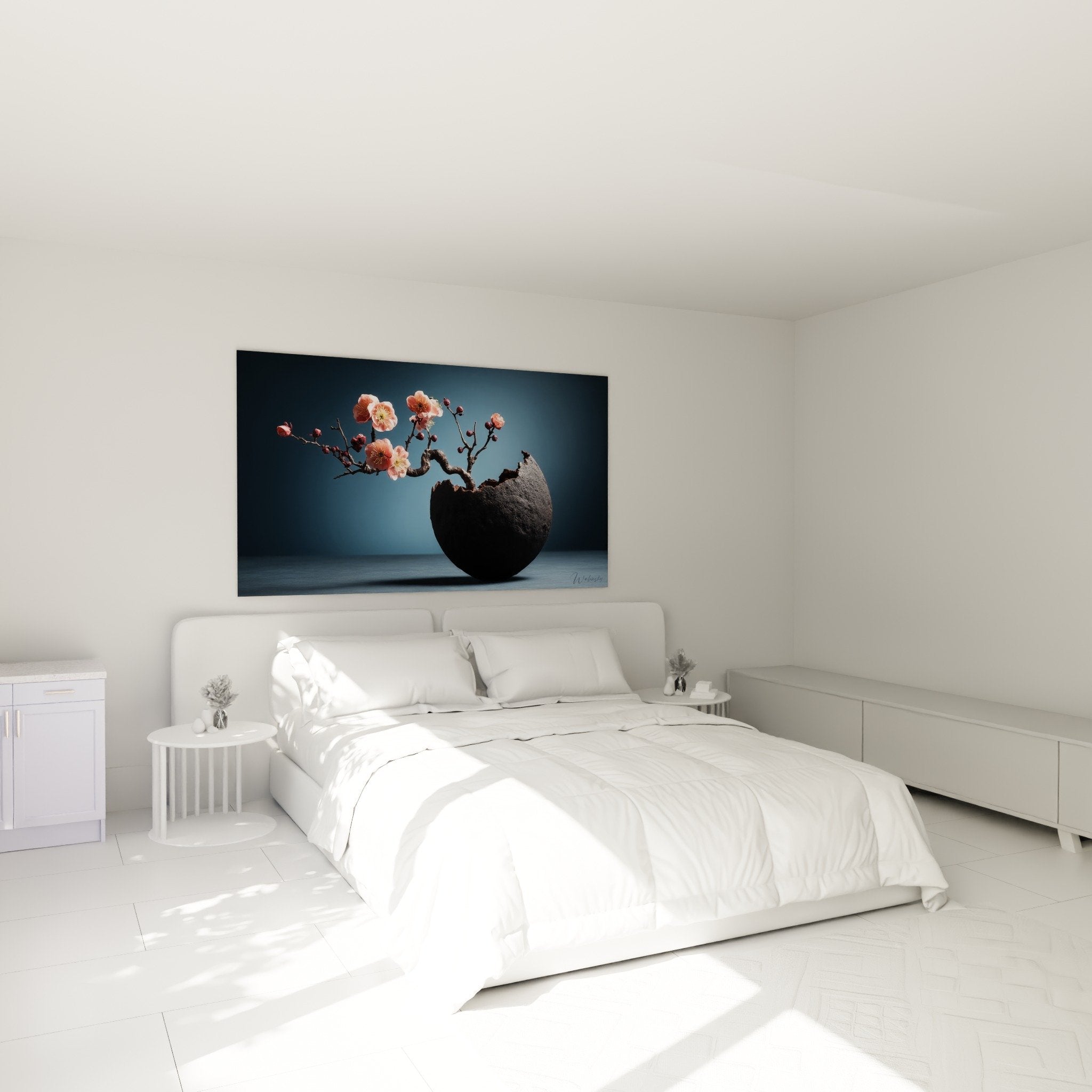 Tableau ikebana fleurs cerisier roses chambre decoration murale zen