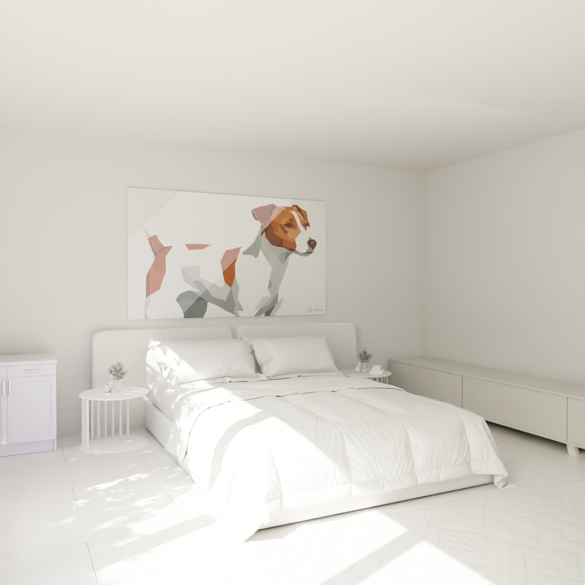 Décoration murale chambre chien jack russel géométrique polygonal portrait artistique moderne tons chauds