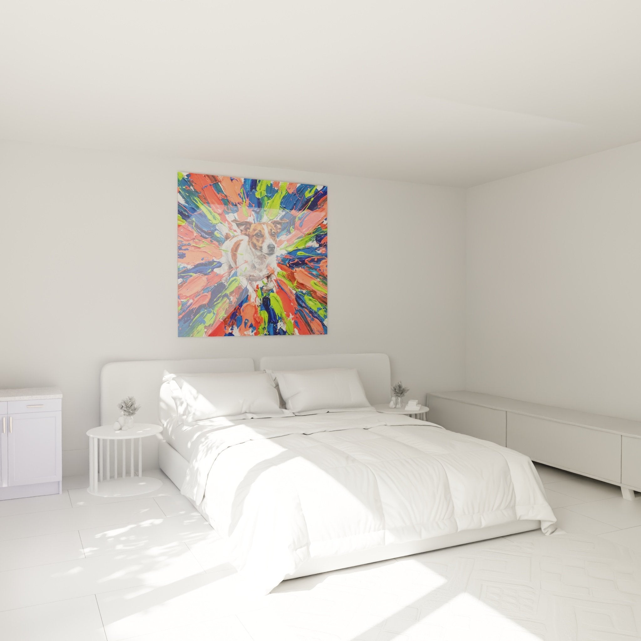 decoration chambre tableau chien jack russell couleurs eclatantes ambiance moderne artistique