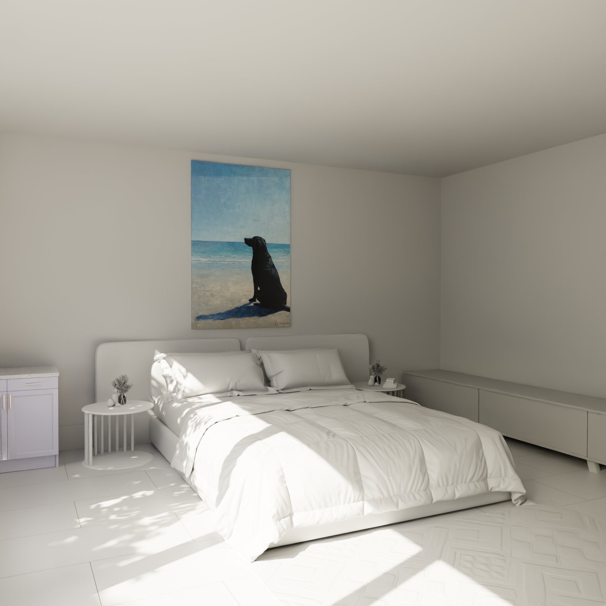 Decorazione murale labrador nero spiaggia camera atmosfera marina rilassante blu oceano