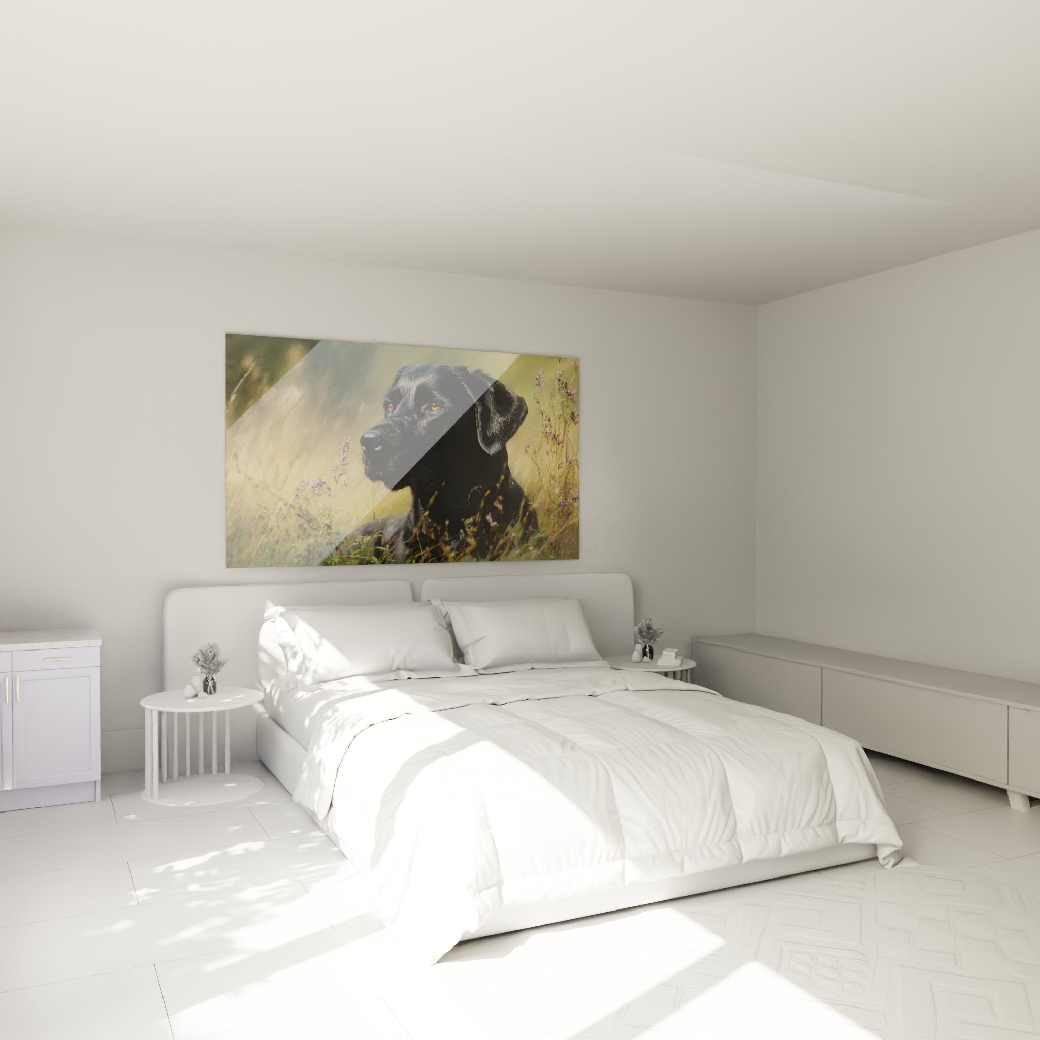 bedroom decoration labrador black dog golden eyes warm atmosphere wall art