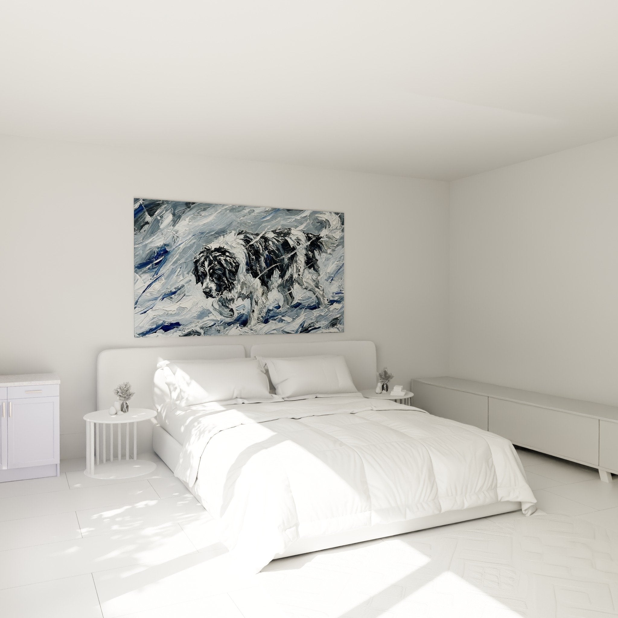 bedroom wall art gray blue Landseer polar ambiance mural decoration