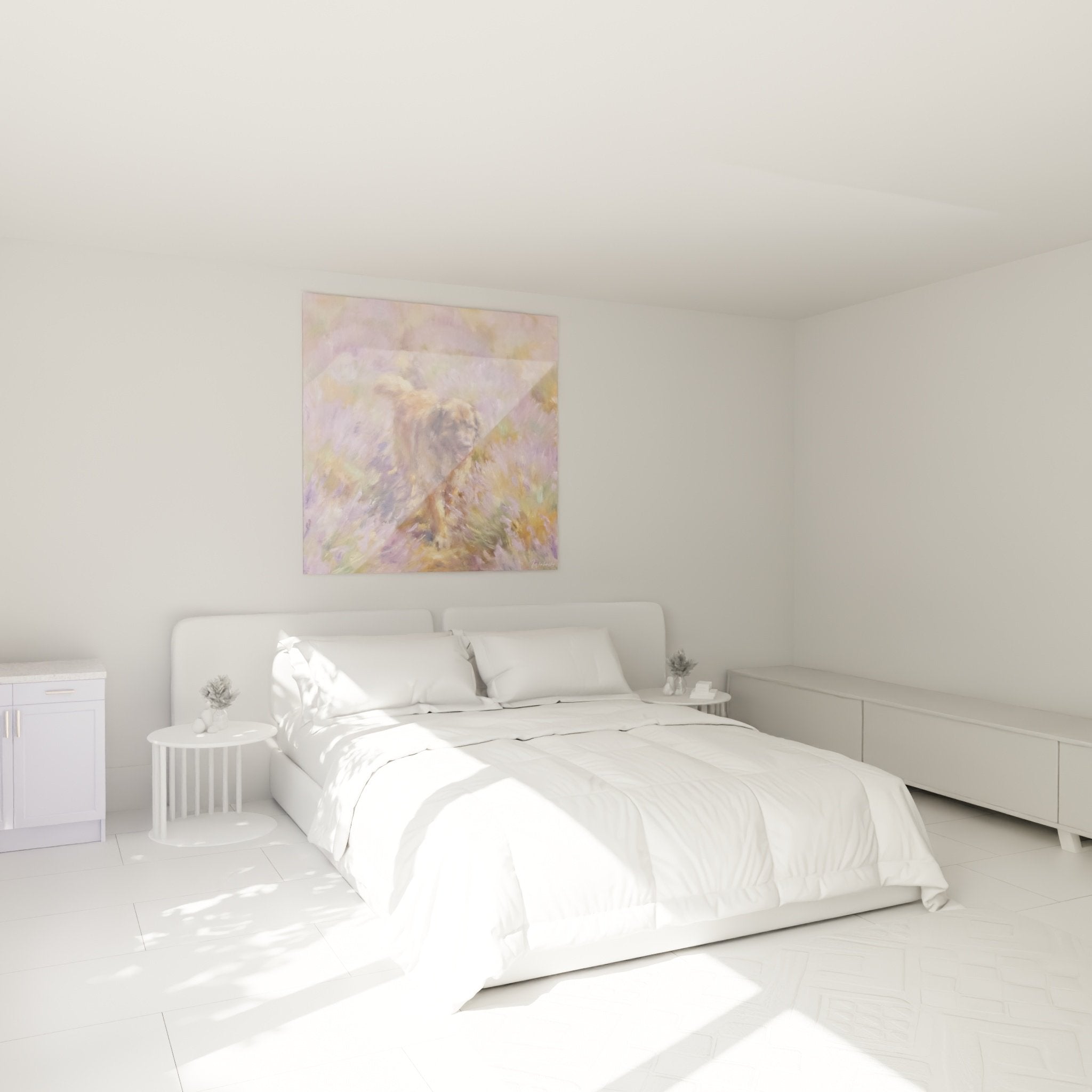 Tableau Leonberg tons violets dorés déco chambre ambiance impressionniste apaisante