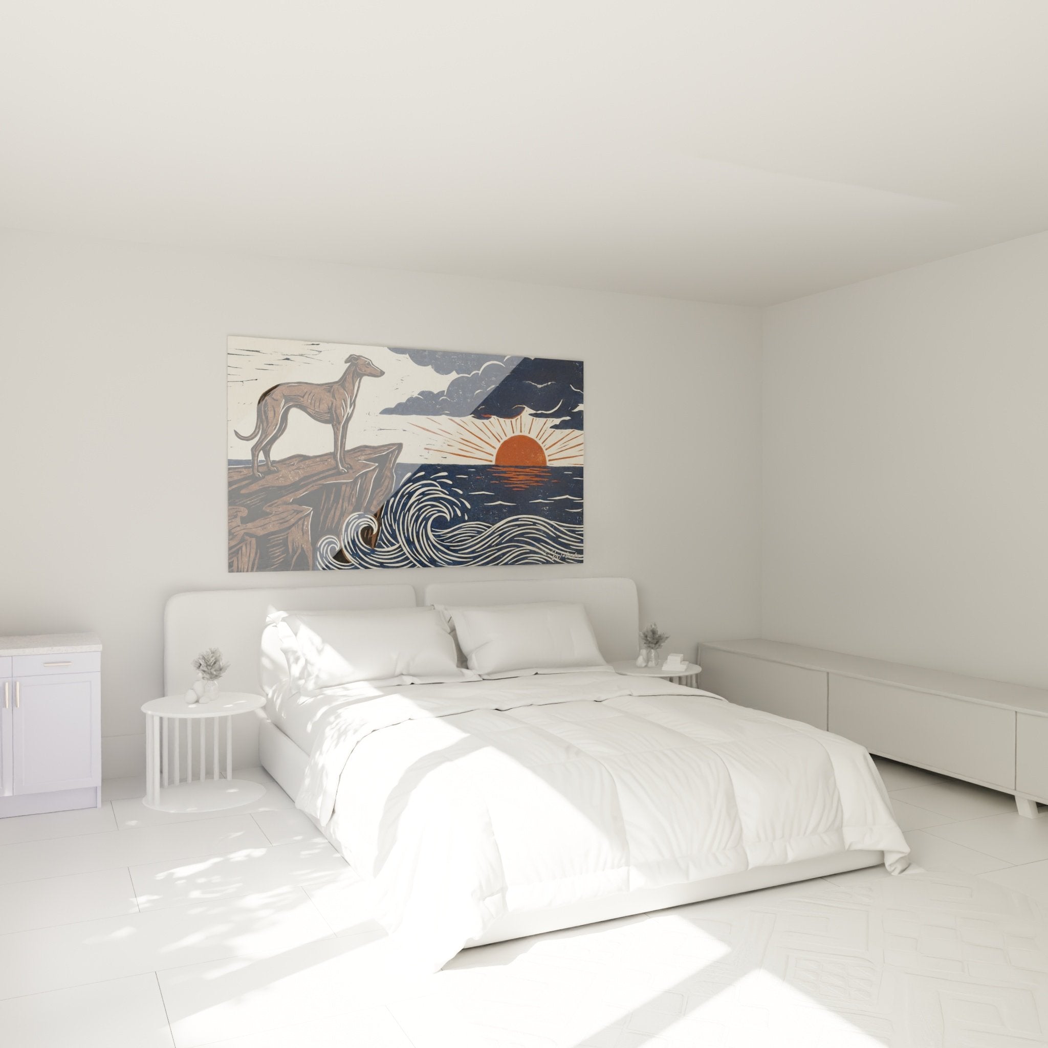 Decoration murale levrier sur falaise dans chambre ambiance marine apaisante