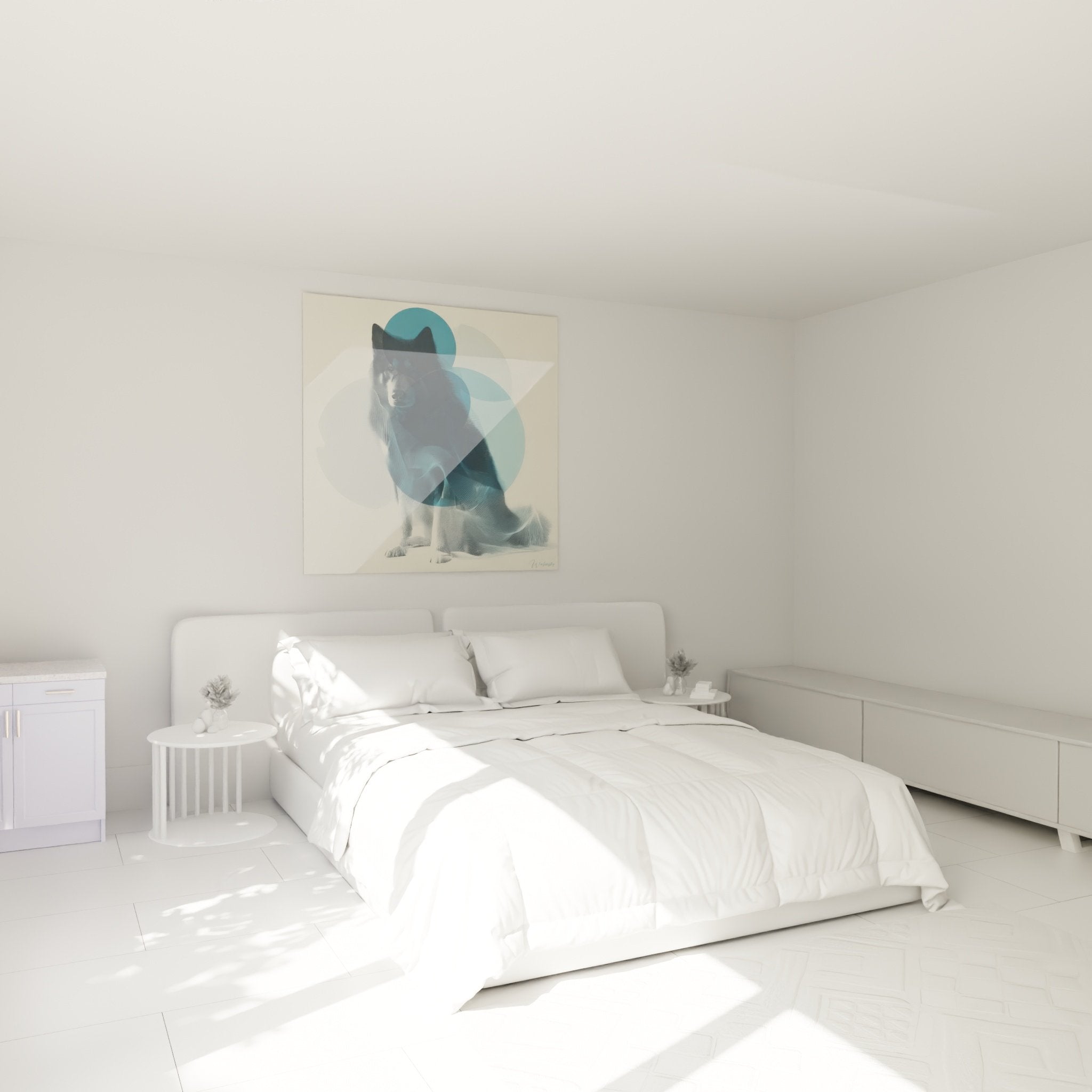 Wall decoration bedroom dog nordic art modern blue geometric malamute alaska portrait