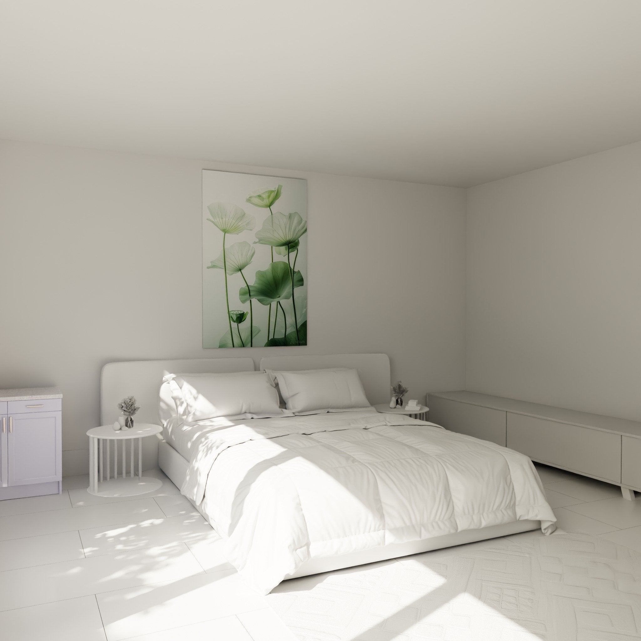 Decoration chambre tableau nenuphars verts translucides ambiance zen nature apaisante