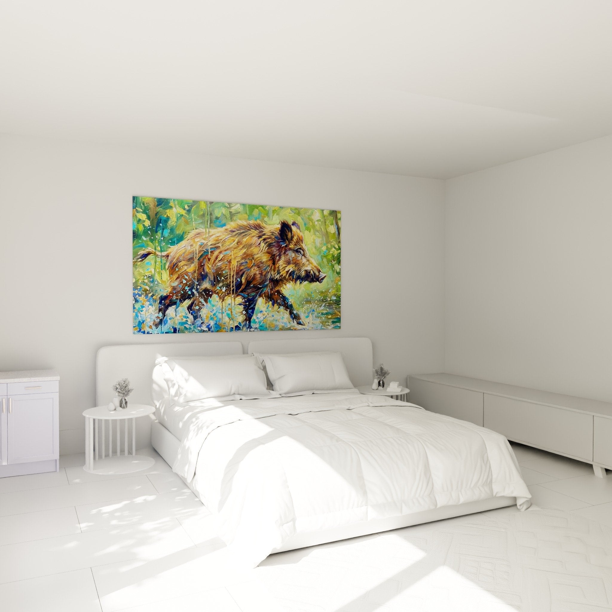 Boar wall art bedroom blue waters powerful natural ambiance beige wall