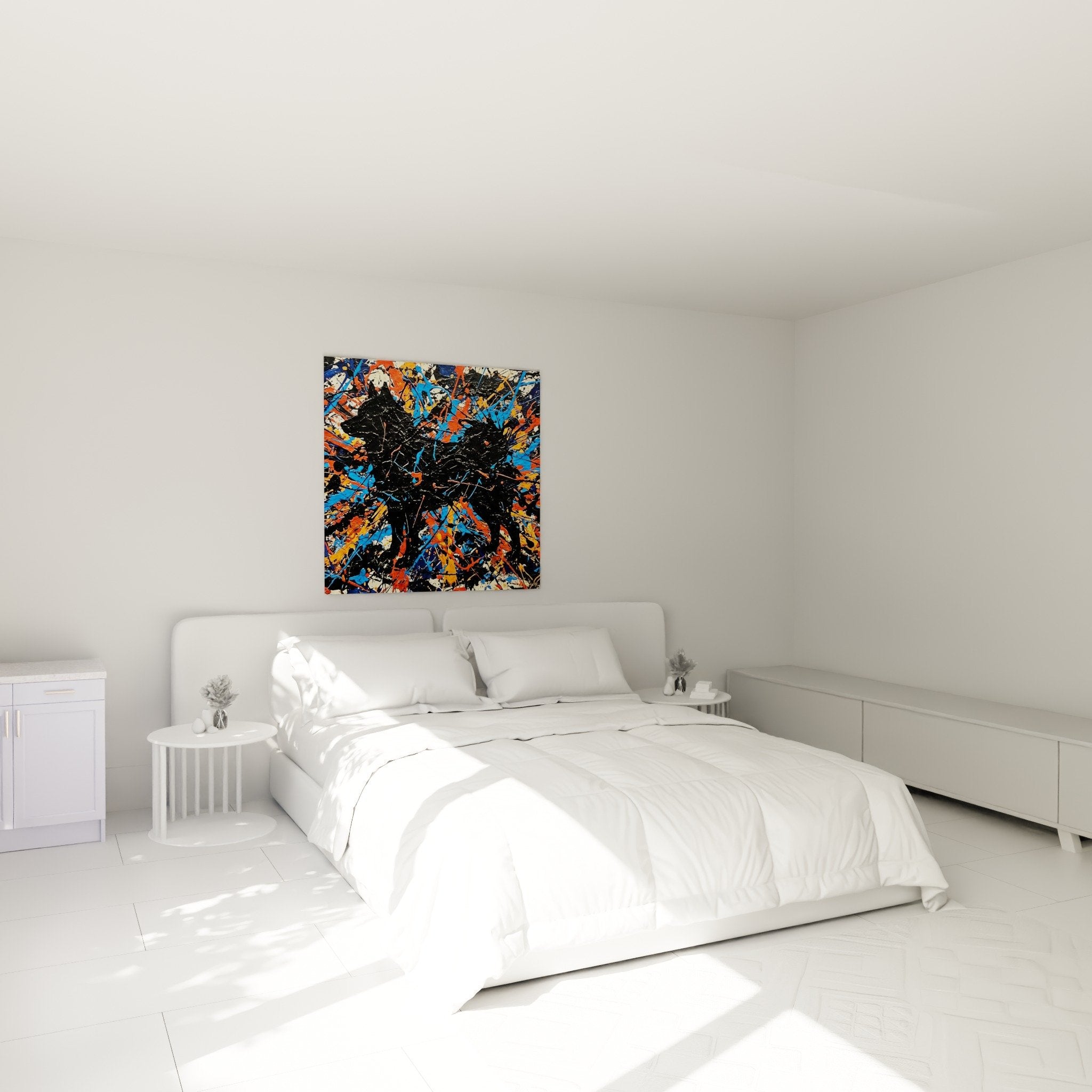 Wanddekoration Schlafzimmer Gemälde Schipperke künstlerische Silhouette dynamische lebendige Farben