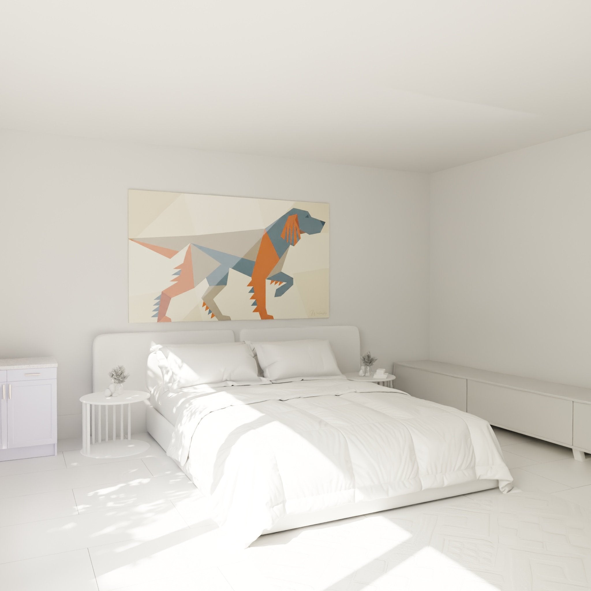 Décoration chambre tableau Setter Anglais géométrique orange bleu ambiance moderne