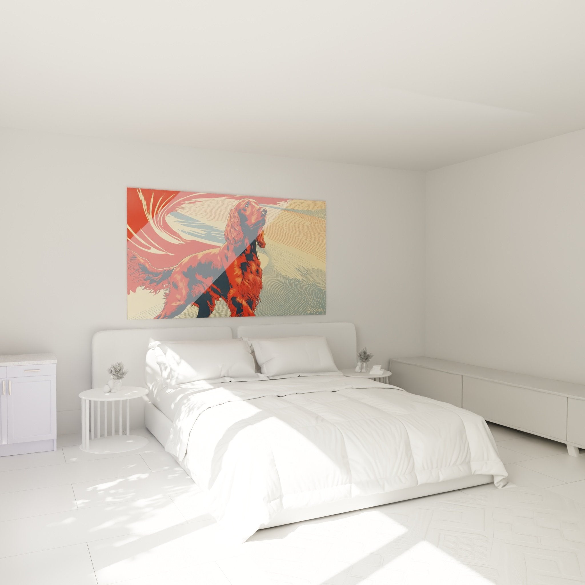 Décoration chambre tableau Setter Irlandais tons cuivrés style contemporain art animalier