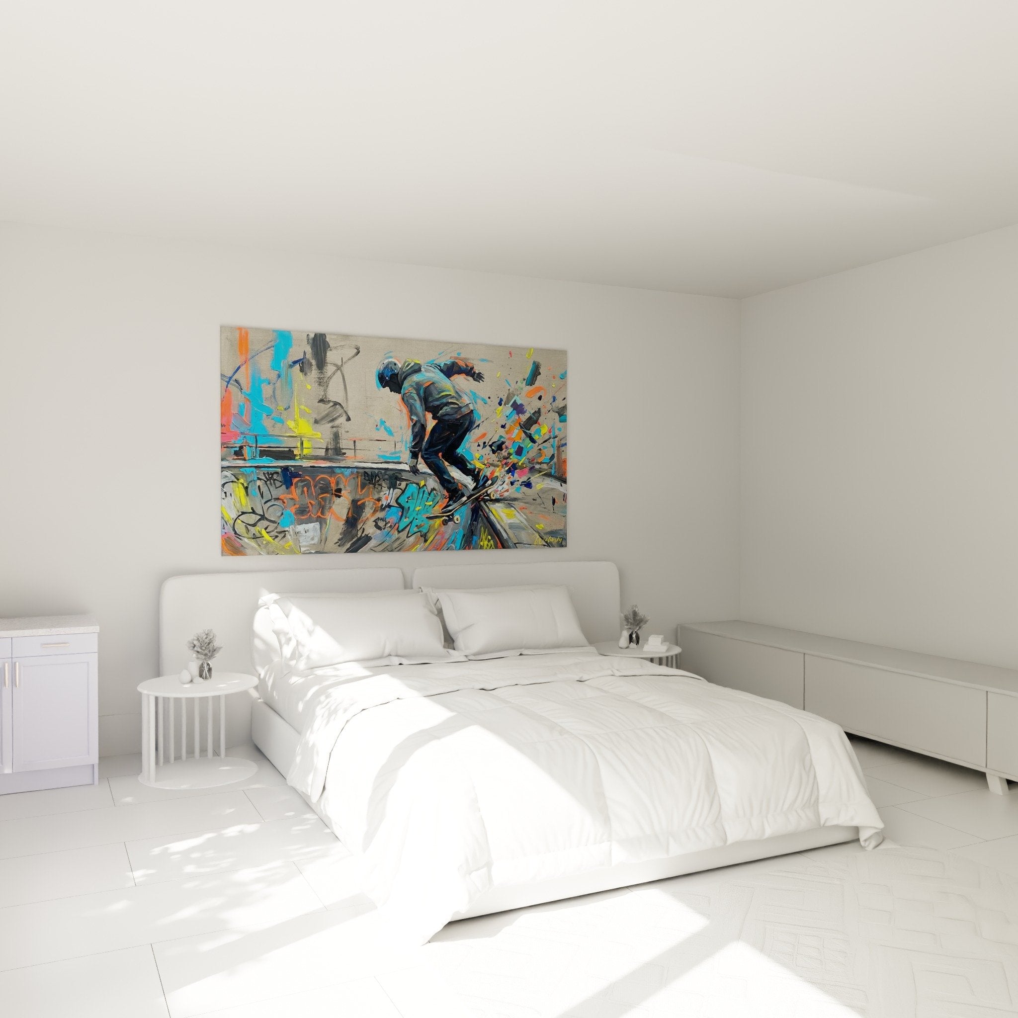Wall decoration bedroom skateboarder urban bright colors contemporary art Brooklyn