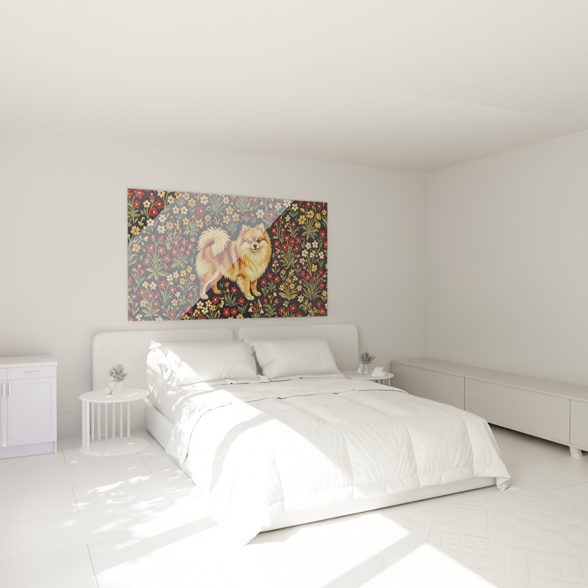 decoration murale spitz pomeranien tapisserie medievale dans chambre ambiance raffinee vintage