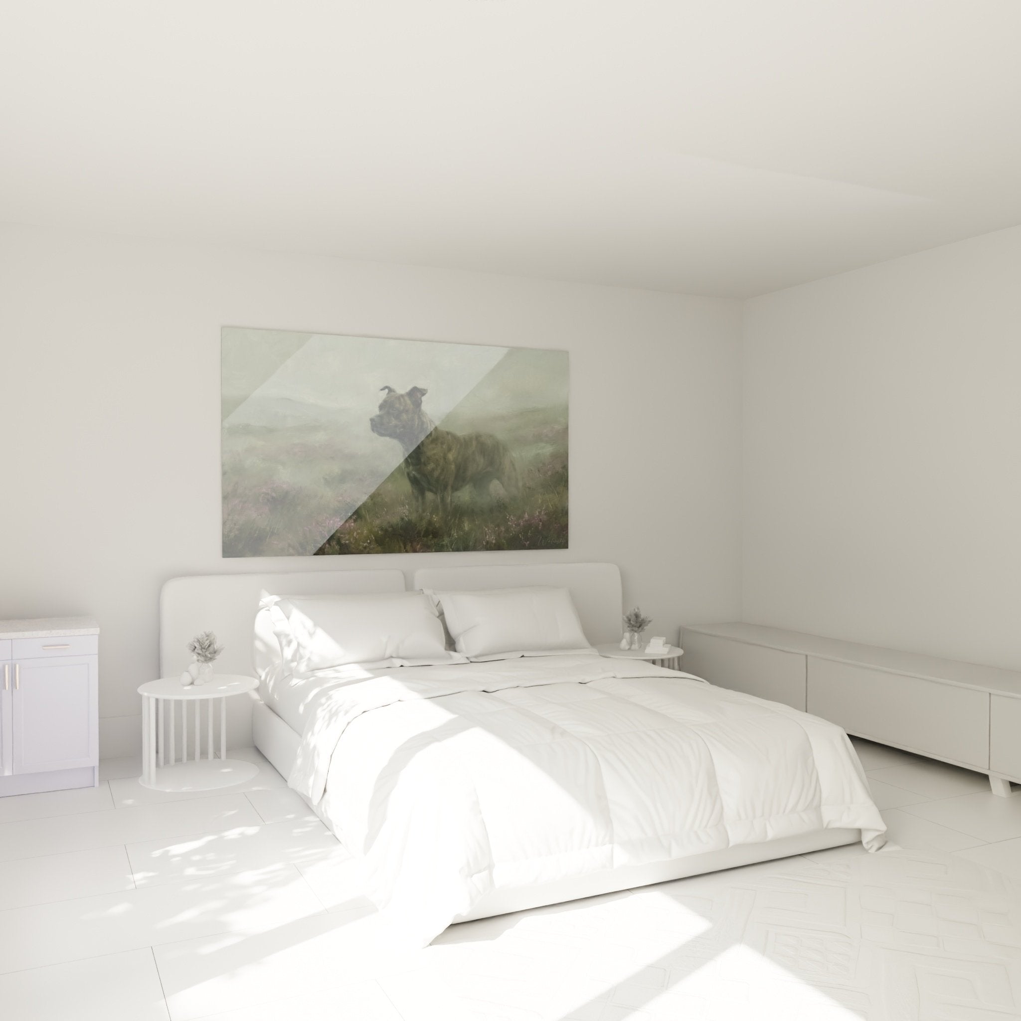 Décoration murale chambre avec Staffordshire Bull Terrier dans atmosphère brumeuse et romantique
