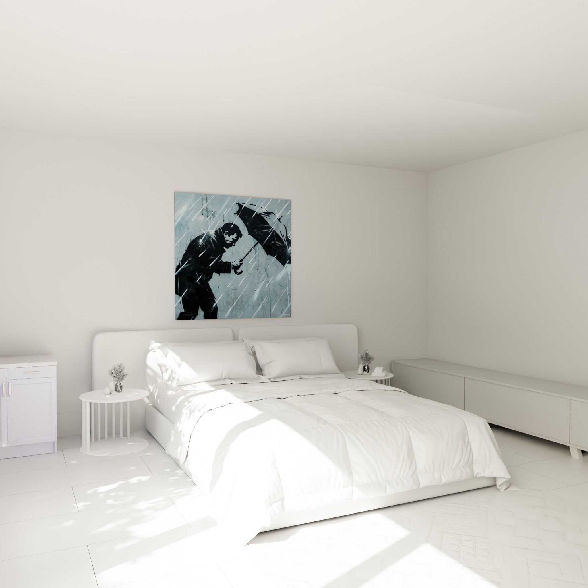 decoration murale street art chambre homme pluie parapluie ambiance urbaine contemporaine
