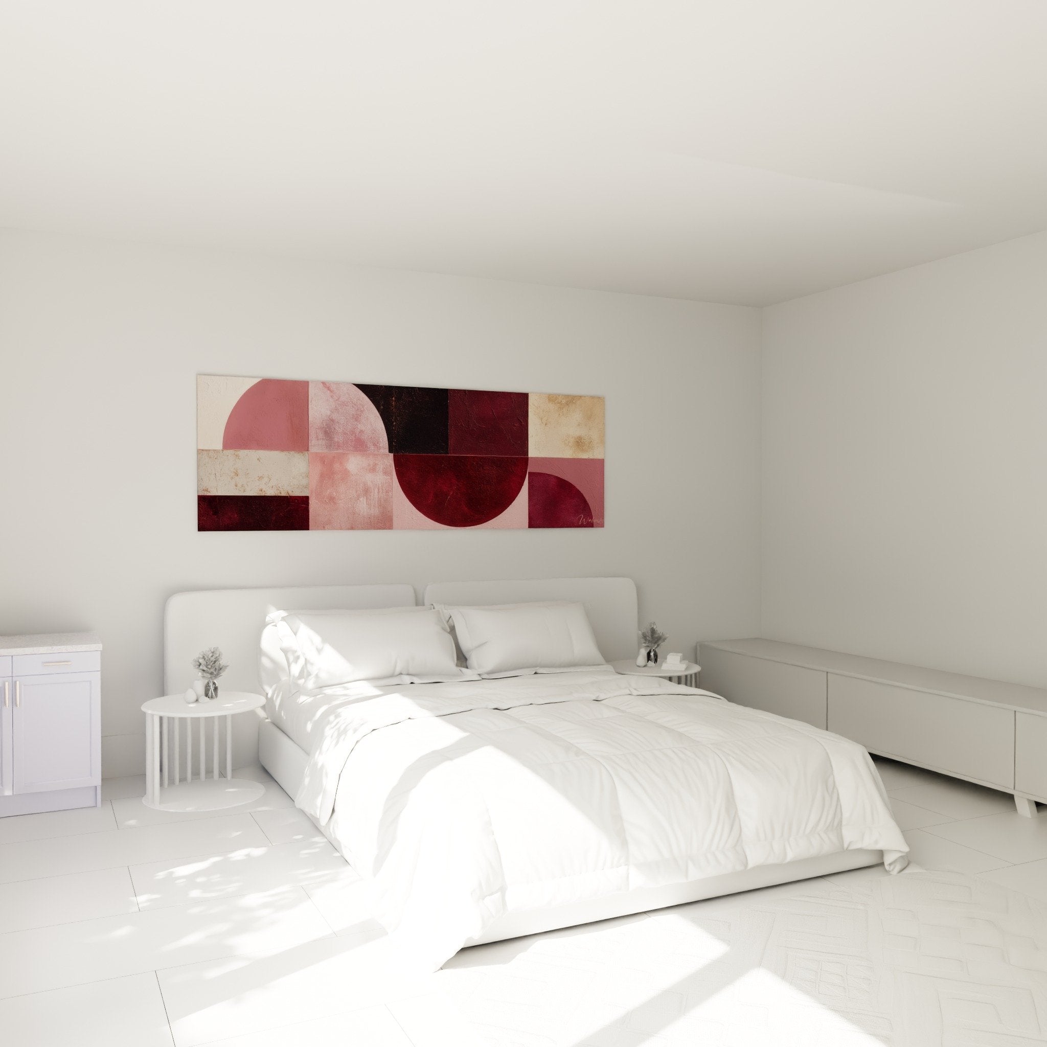 Wall decoration bedroom abstract painting burgundy beige serene feng shui atmosphere