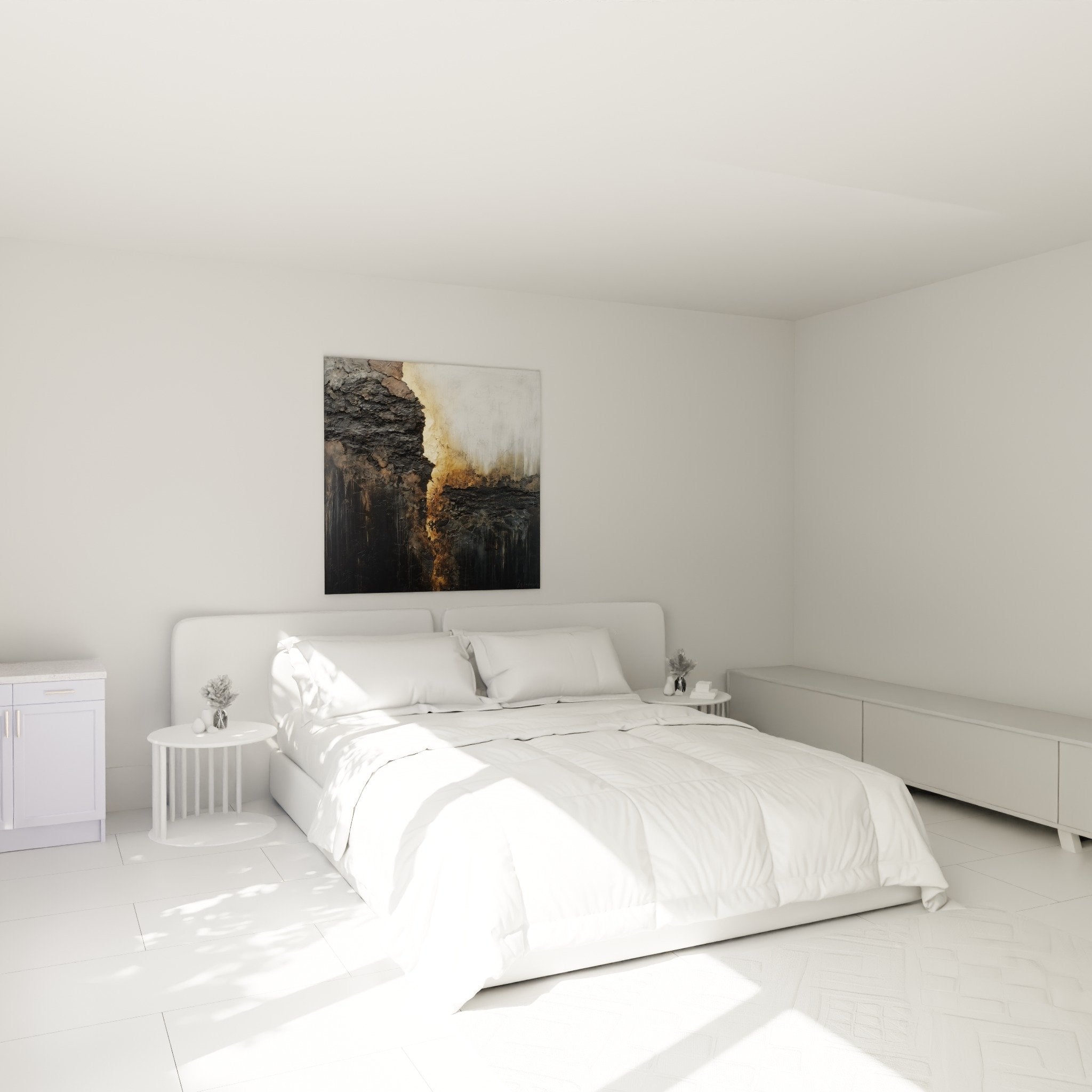Abstract golden gray bedroom wall art zen feng shui earthy mineral ambiance
