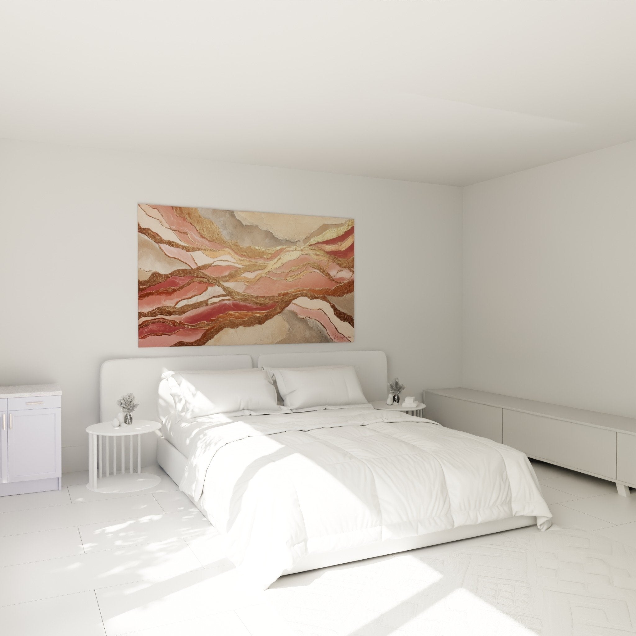 Wall decoration bedroom abstract painting pink gold zen feng shui earth centre ambiance
