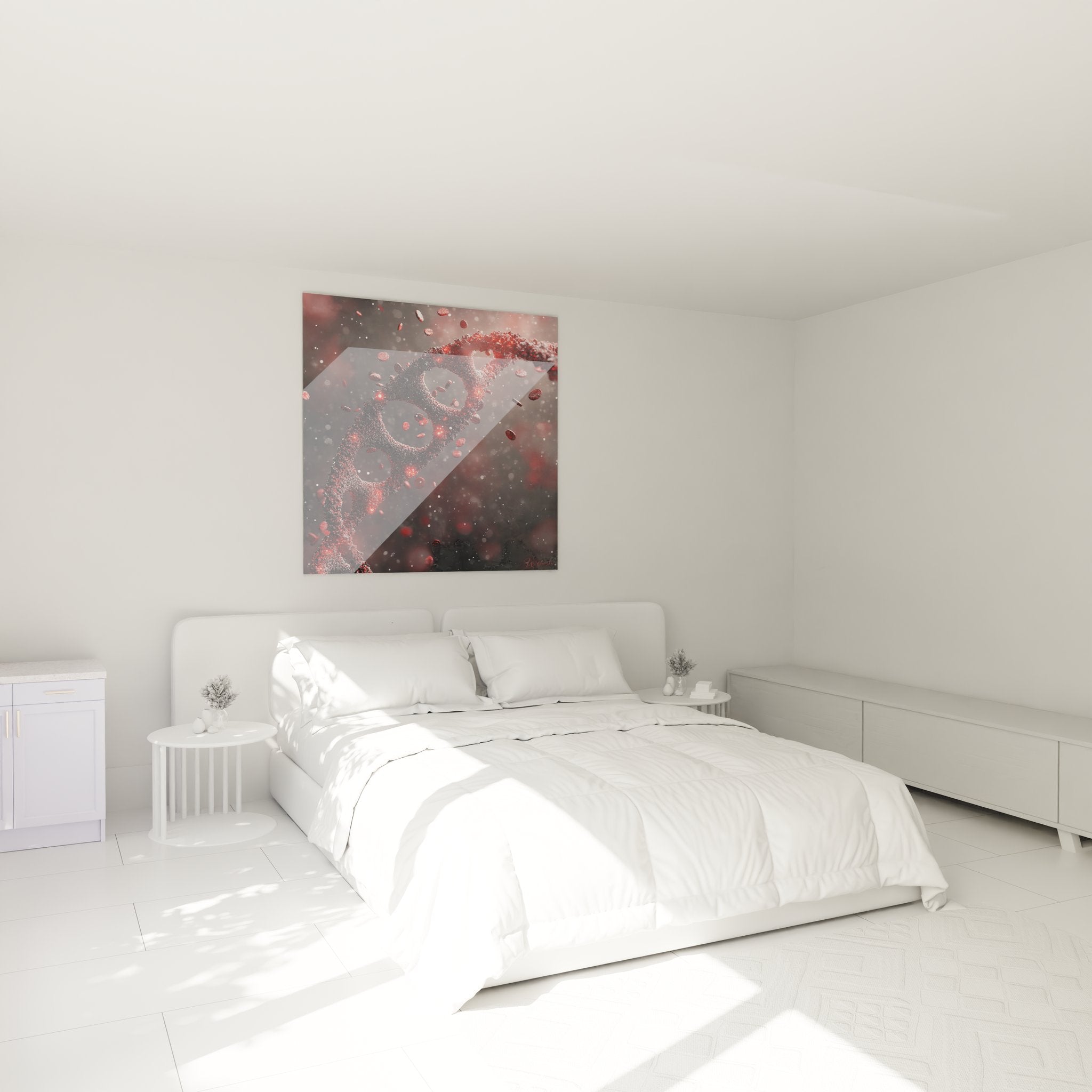 Décoration chambre tableau ADN rouge hélice génétique ambiance moderne scientifique