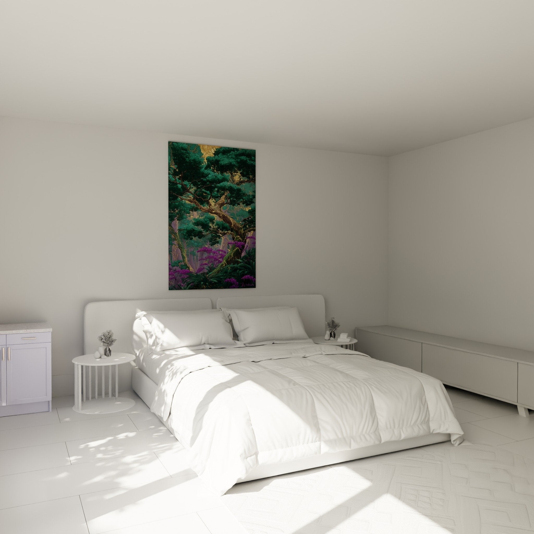 Emerald green tree wall art in bedroom soothing feng shui southeast wood decoration
