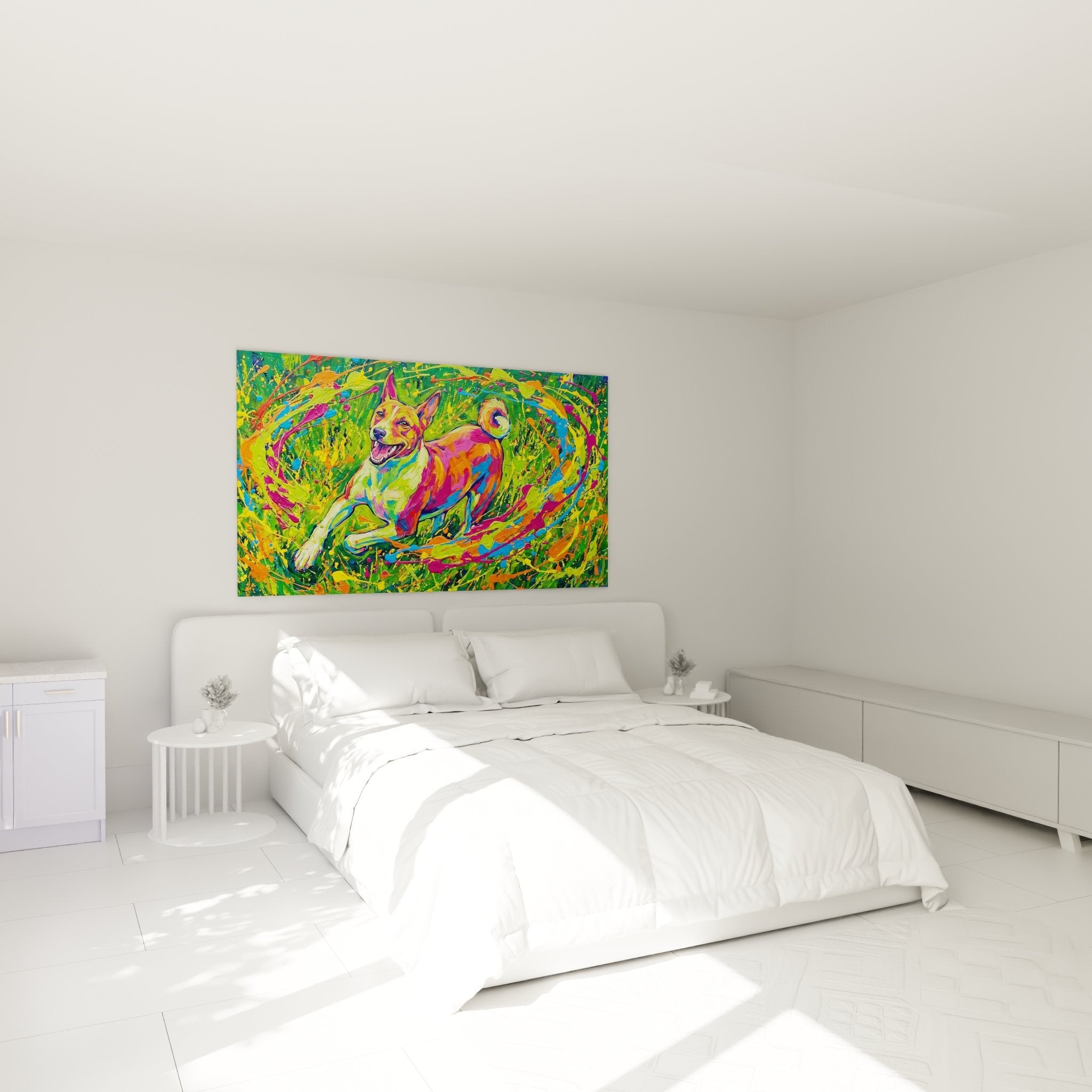 Schlafzimmer Dekoration Basenji Gemälde farbenfrohe moderne Kunstspritzer Malerei kreative energische Atmosphäre