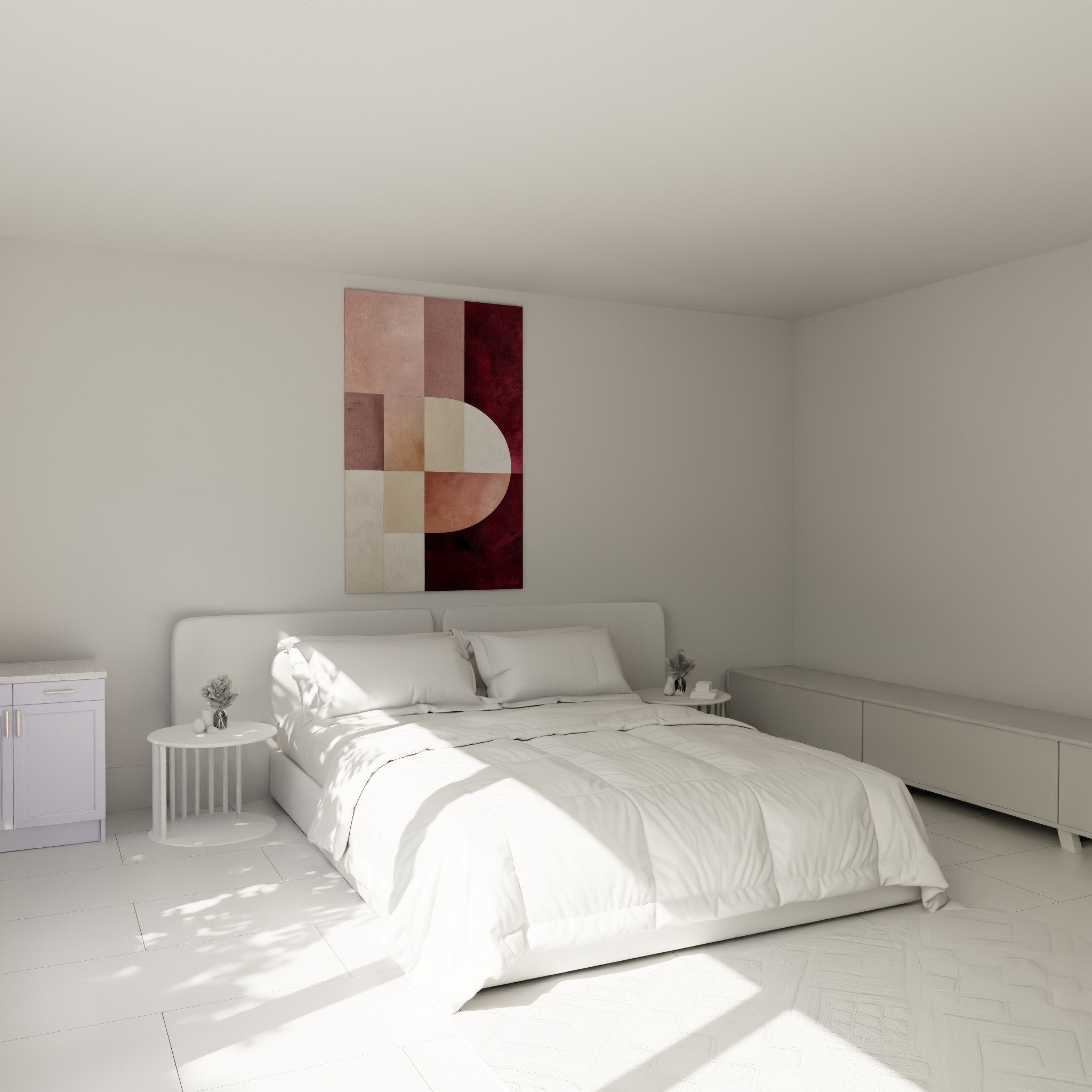 decoration murale chambre tableau abstrait bordeaux beige ambiance cosy feng shui sud-ouest terre
