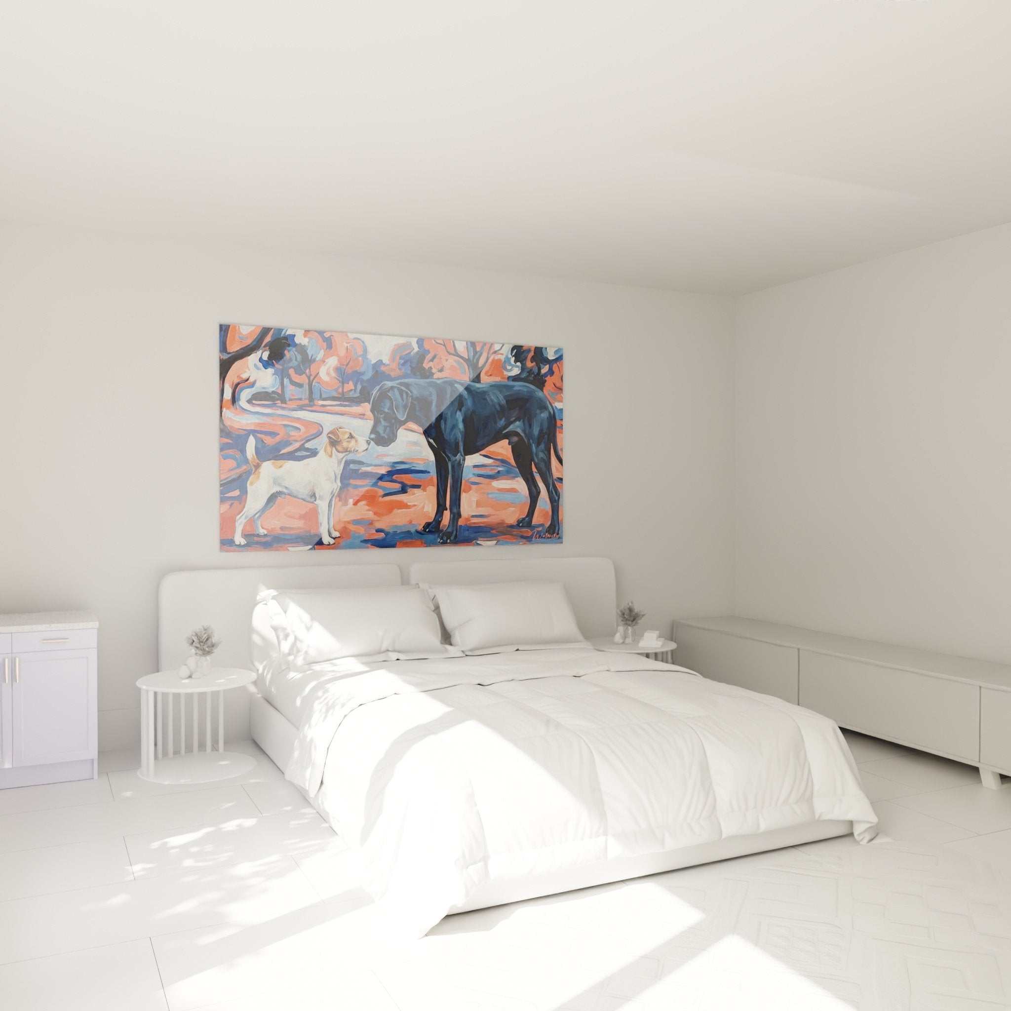 Décoration chambre tableau chiens coloré ambiance chaleureuse art canin Fox Terrier