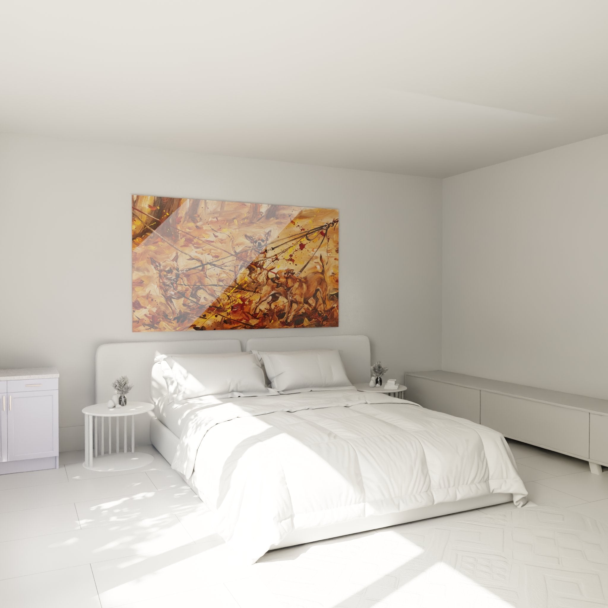 Decoration murale chihuahuas artistique chambre ambiance chaleureuse tons ocre orange contemporain