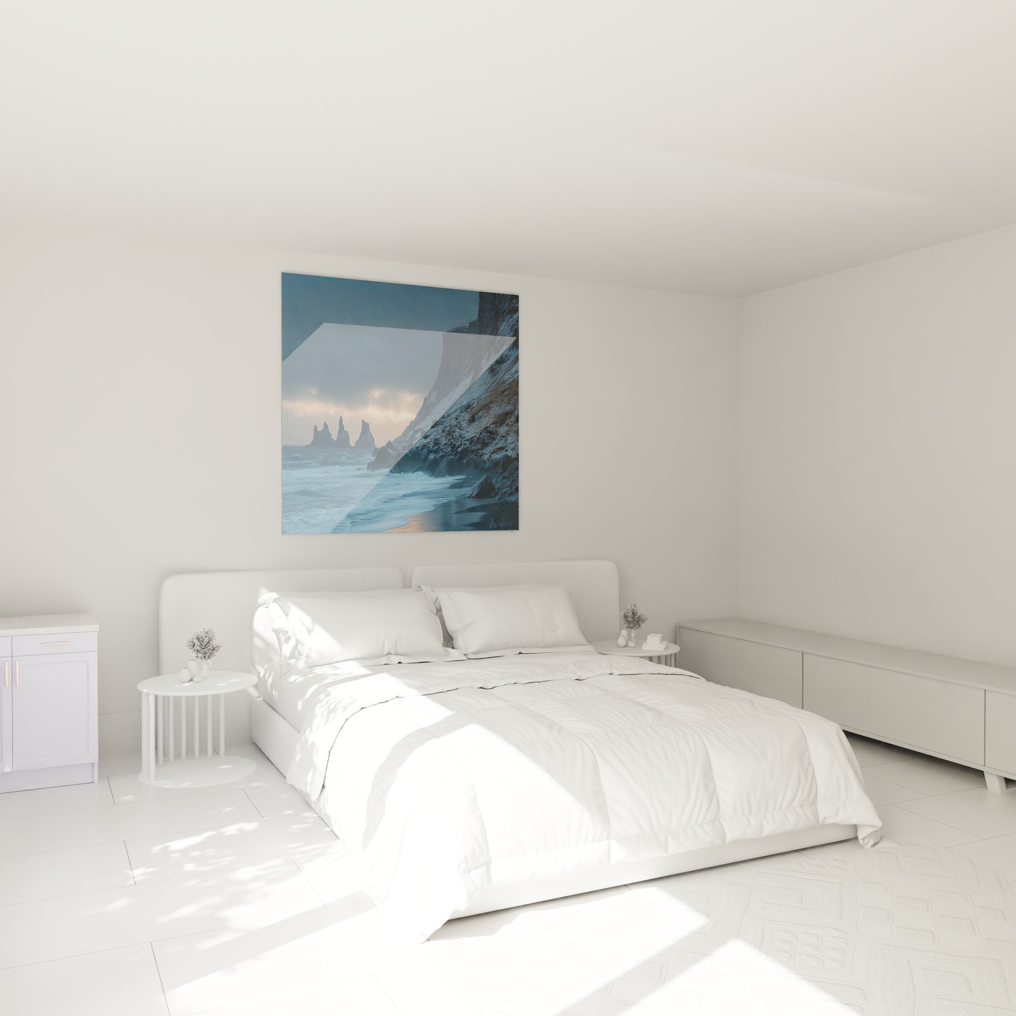 Décoration chambre avec tableau côte sauvage tempête créant ambiance marine apaisante