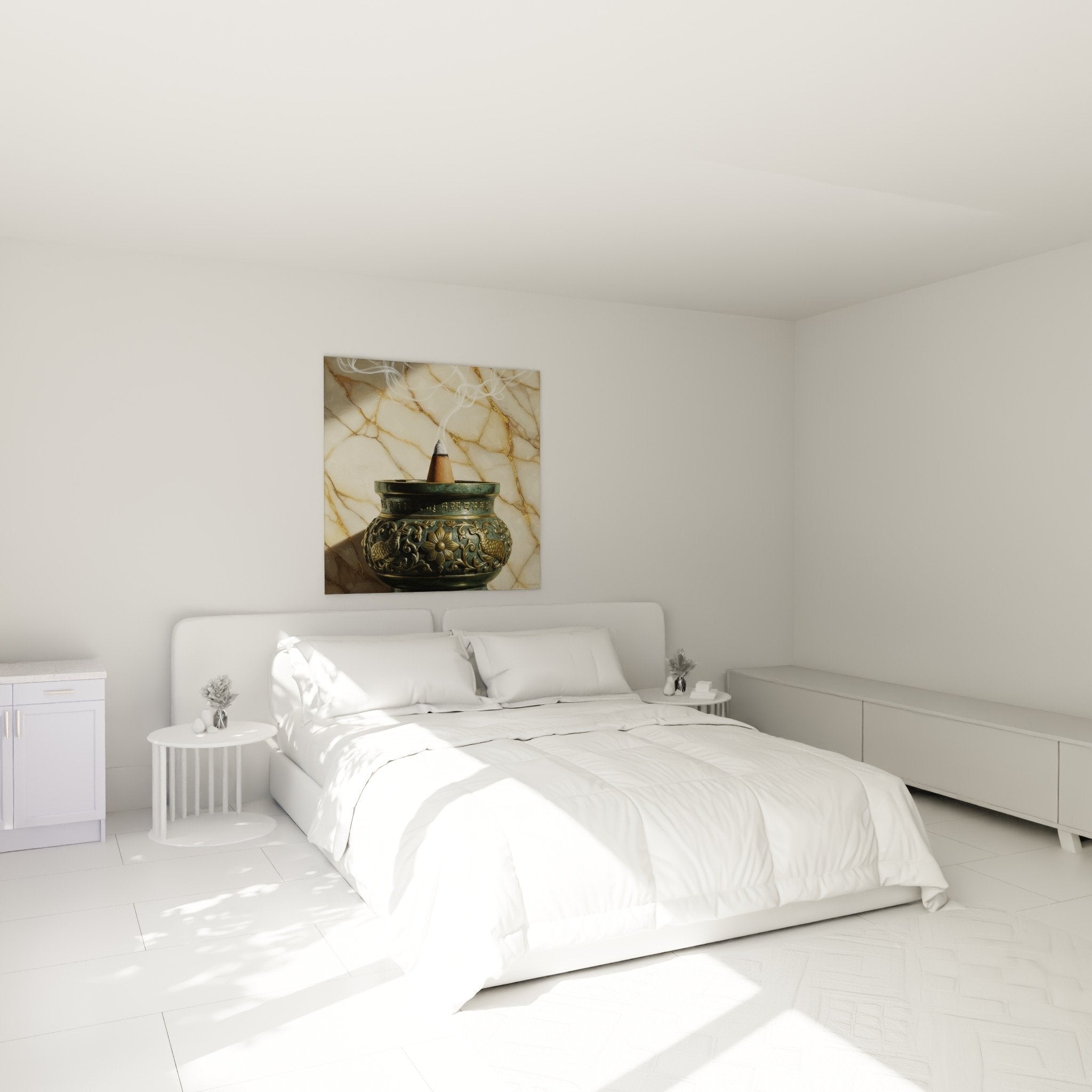 Decoration chambre tableau encens bronze ambiance zen apaisante