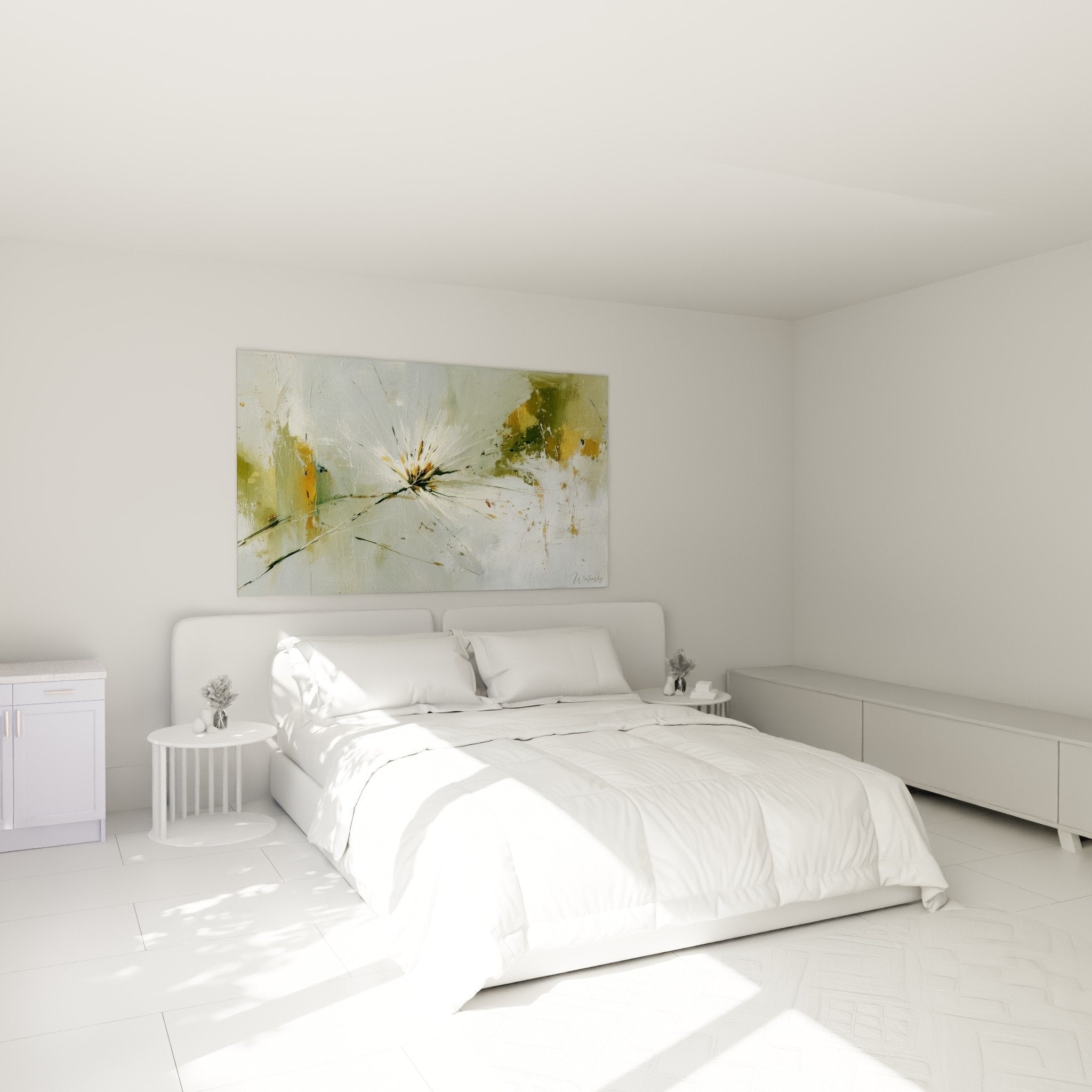 Wall art bedroom abstract grasses painting natural green tones