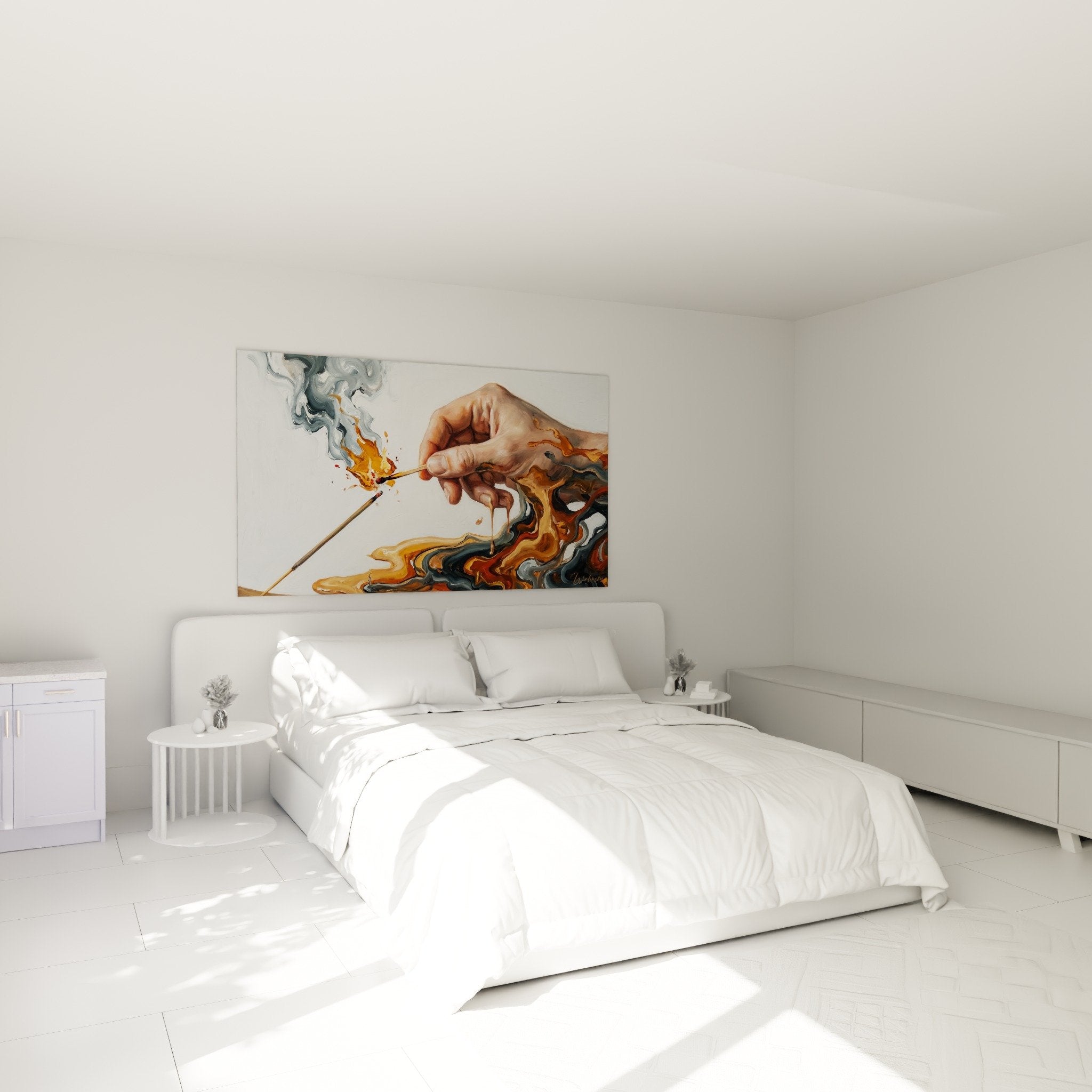 Decoration murale main encens flammes dans chambre ambiance zen meditation spirituelle apaisante